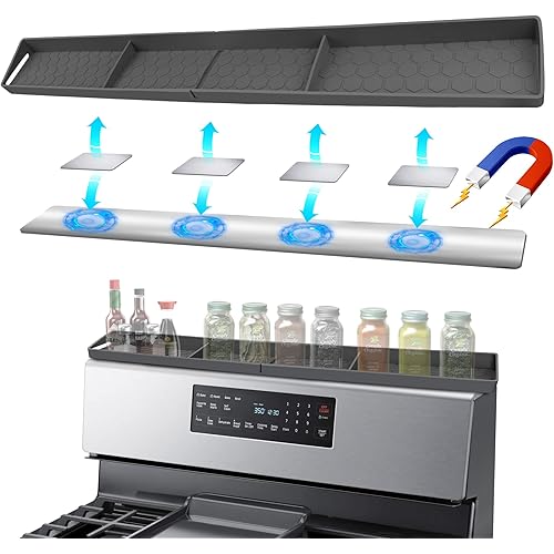 YUBIRD Silicone Stove Top Shelf, 30" Magnetic Over Stove Shelf for Back of Stove, Spice Rack Organizer Over the Stove (30 inch, Grey)