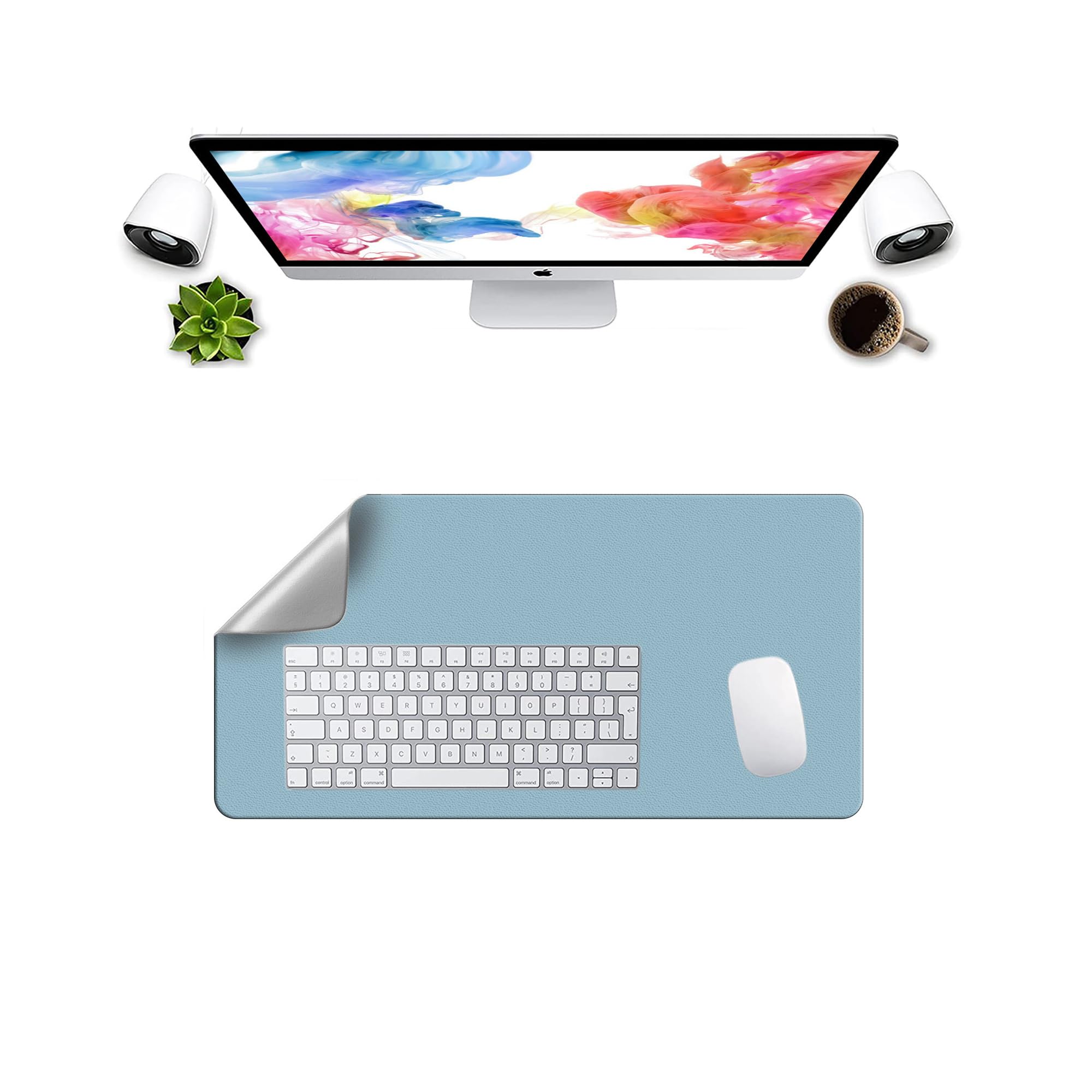 Tapis de souris grand format LL-COEUR bleu ciel et gris pour bureau moderne - 7