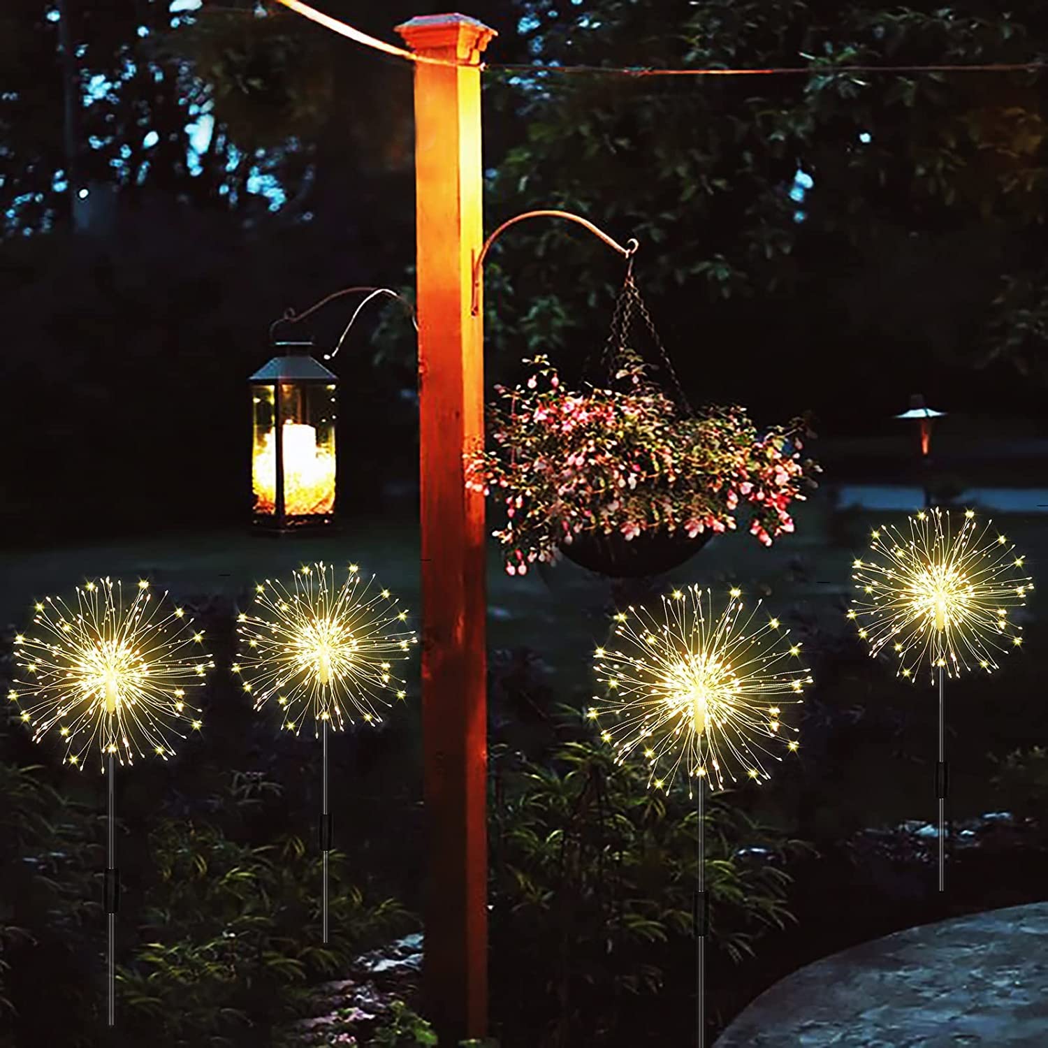 Solar Gartenleuchten 4er Pack Wasserdicht Dekorative Weg Glühwürmchen Lichter für Innenhof & Gartenparty Warmweiß