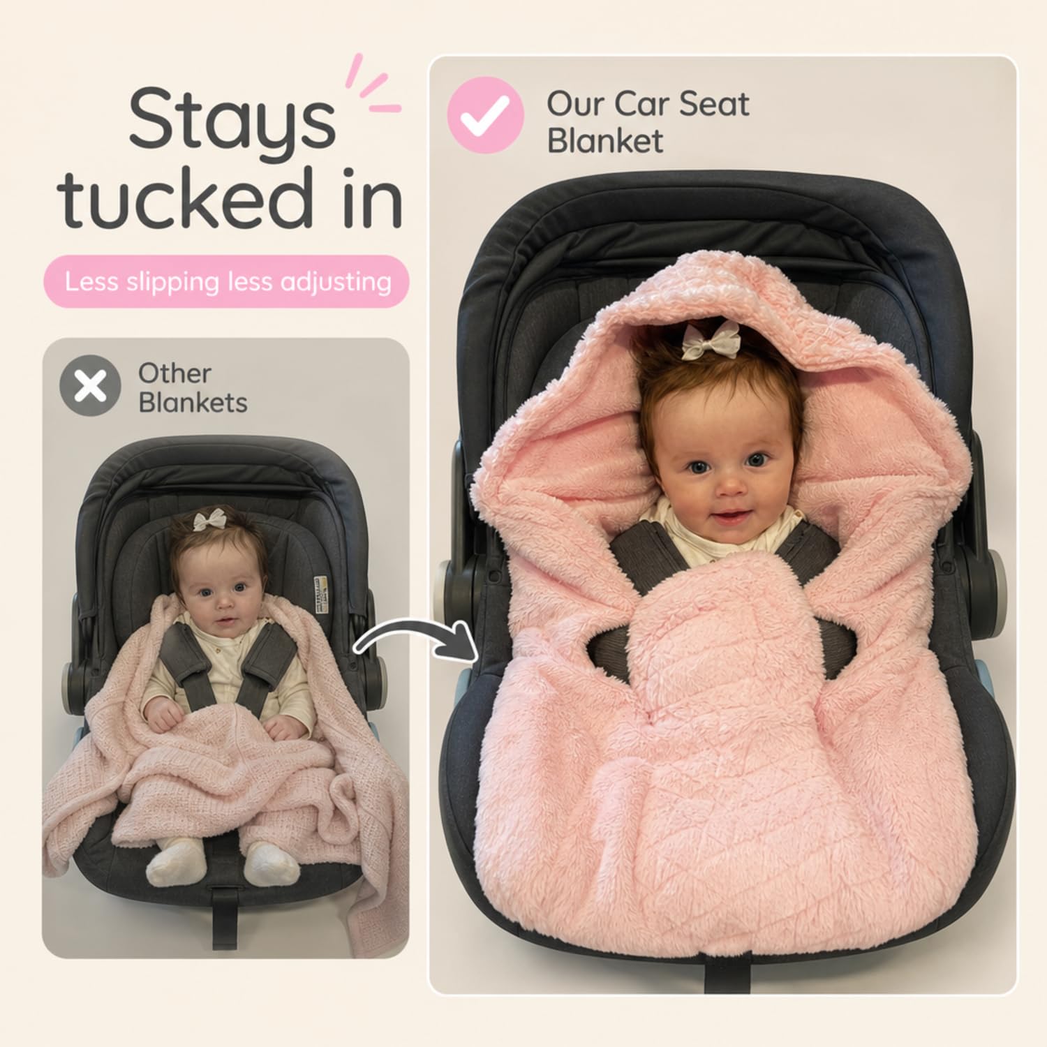 Everyday Kids Manta Rosa Pastel para Asiento de Coche para bebés y niñas pequeñas, Manta Envolvente para Asiento Interior de Coche; Cubre al bebé y Mantiene el Asiento del Coche Limpio