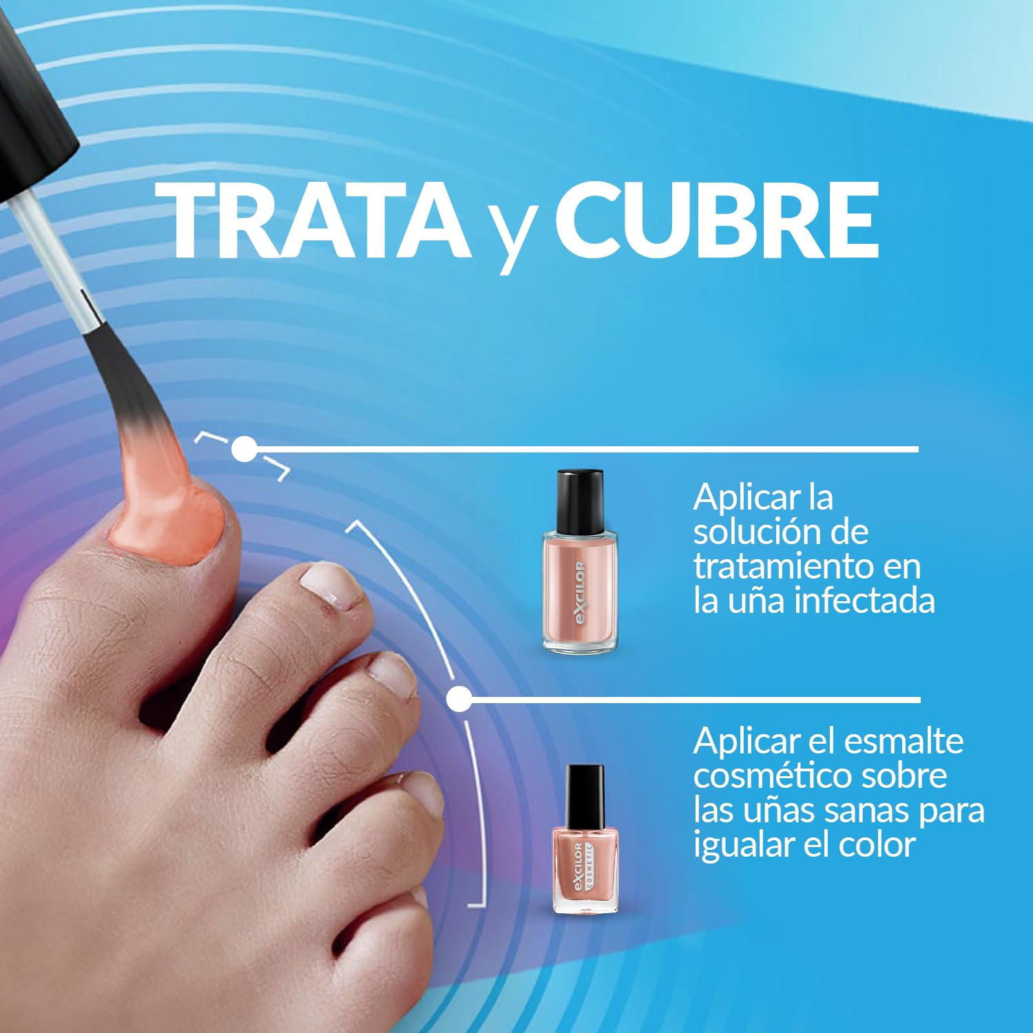 EXCILOR - Tratamiento De La Micosis De Las Uñas - Forte Color Nude - Fórmula Extra Fuerte - Tratamiento y Cobertura - Tratamiento para uñas 30 ml + Esmalte 8 ml - Clínicamente probado