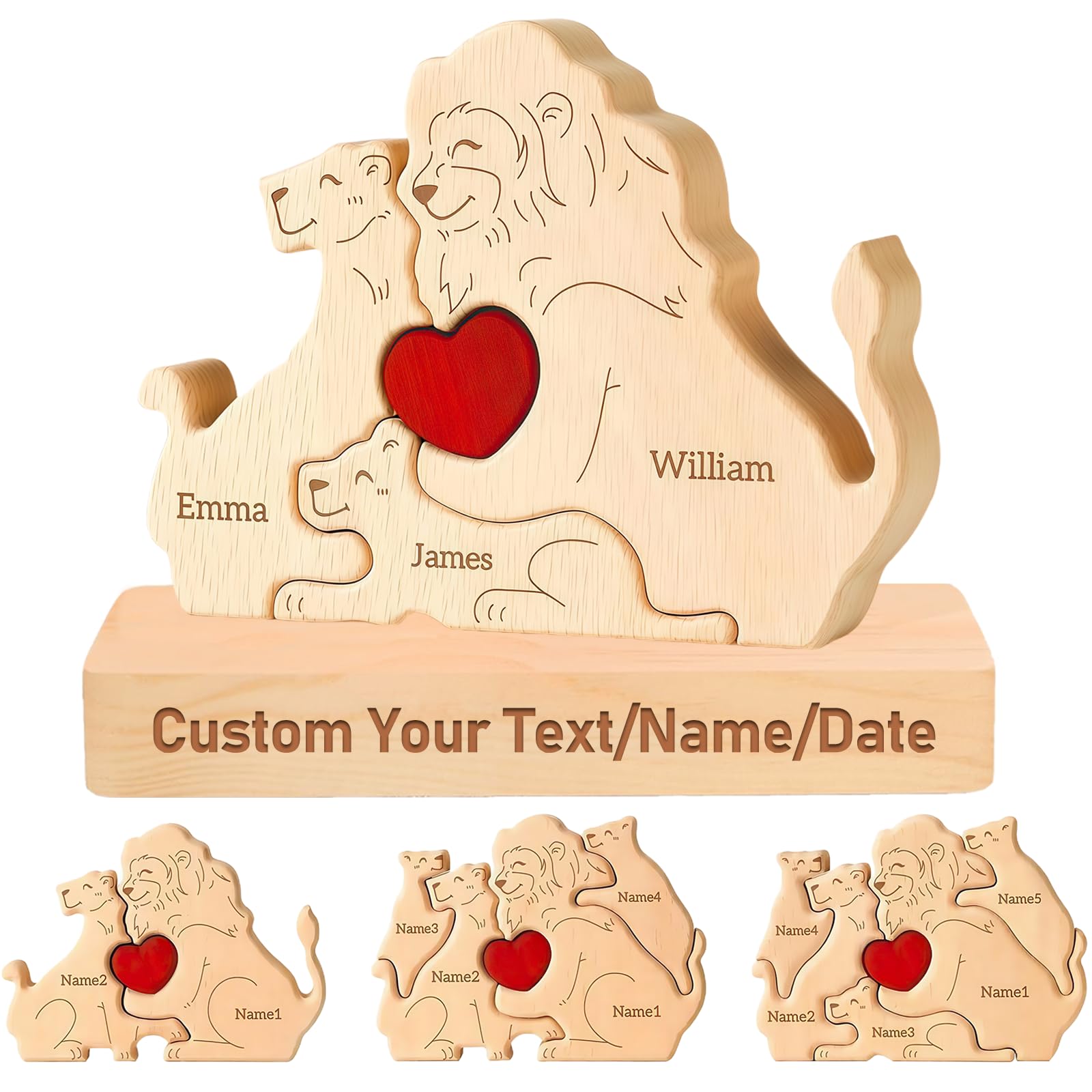 Gifts for Father-Personalized Wooden Bear Puzzle Custom Mama Bear Puzzle with 2-7 Names for Home Decor Personalized Gifts for Mother's Day Father's Day Birthday Christmas House Warming (Lion)