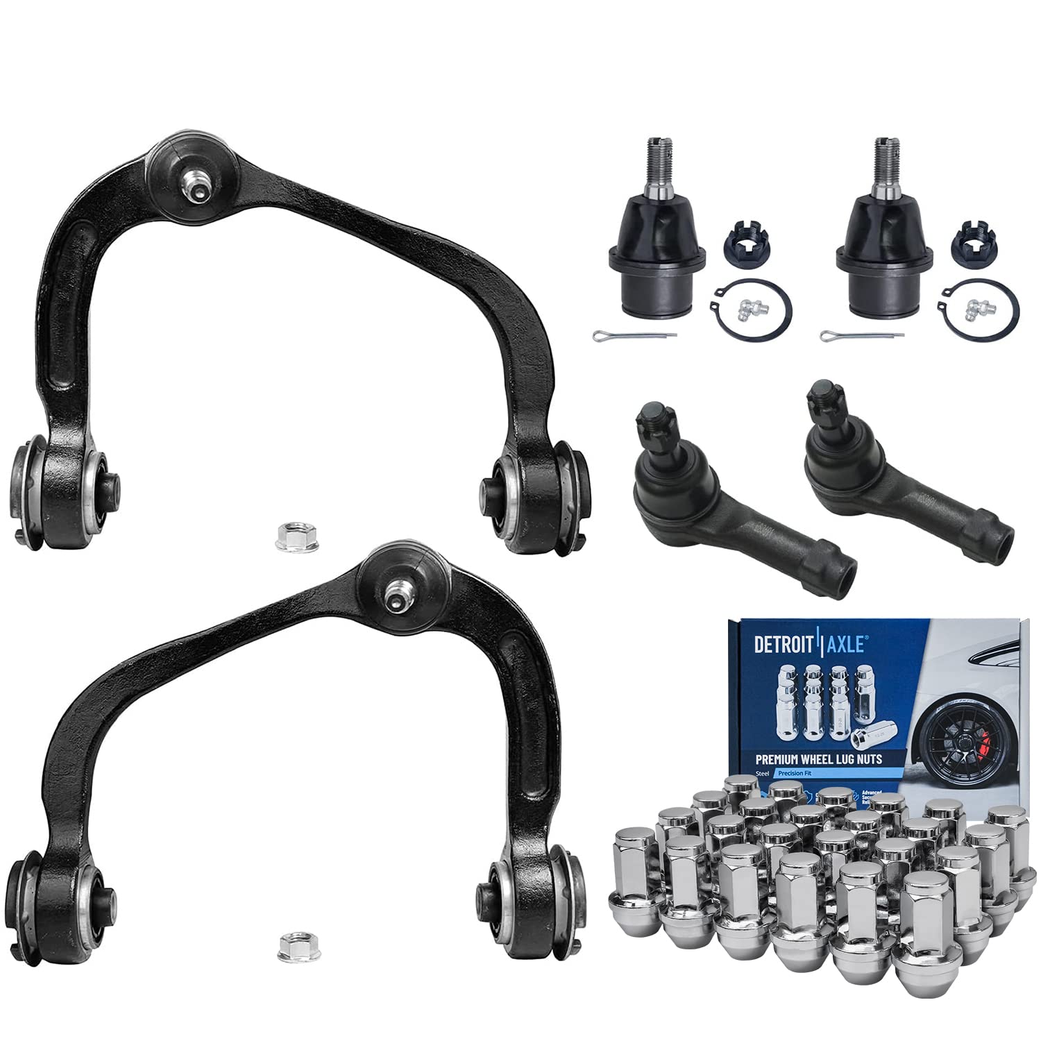 Detroit Axle - 4WD Front Upper Control Arms &amp; Ball Joints + Tie Rods + 24pc