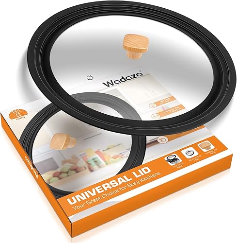 Wadaza Tapa universal para ollas y sartenes, tapa de sartén de vidrio templado con perilla de madera, tapa de olla apta para lavavajillas, se adapta disponible en Yaxa El Salvador