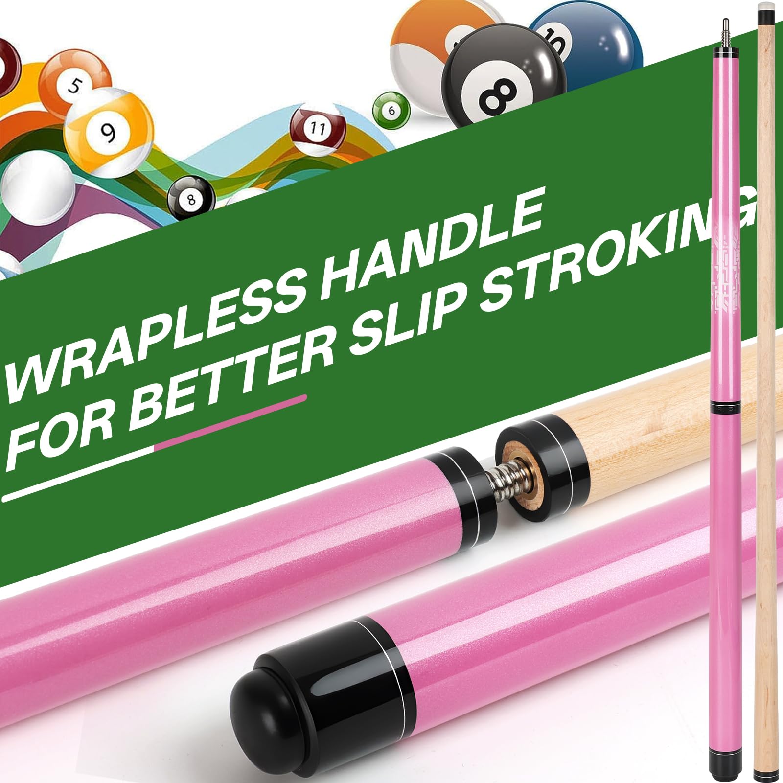 AKLOT Pool Queue, Schwerer Sprungbruch Pause Billard Queue 1 Stück Pool Stick 14mm Bakelite Tip für Explosive Breaks und Mühelose Sprünge 23/25 oz Rosa/Orange