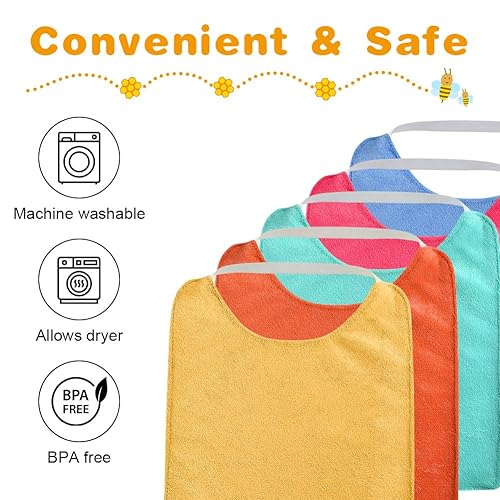 Miniatura 5 de Vicloon Baberos para bebé, 5 unidades, baberos de rizo para niños, niñas, baberos de algodón de rizo con protección impermeable, correa elástica