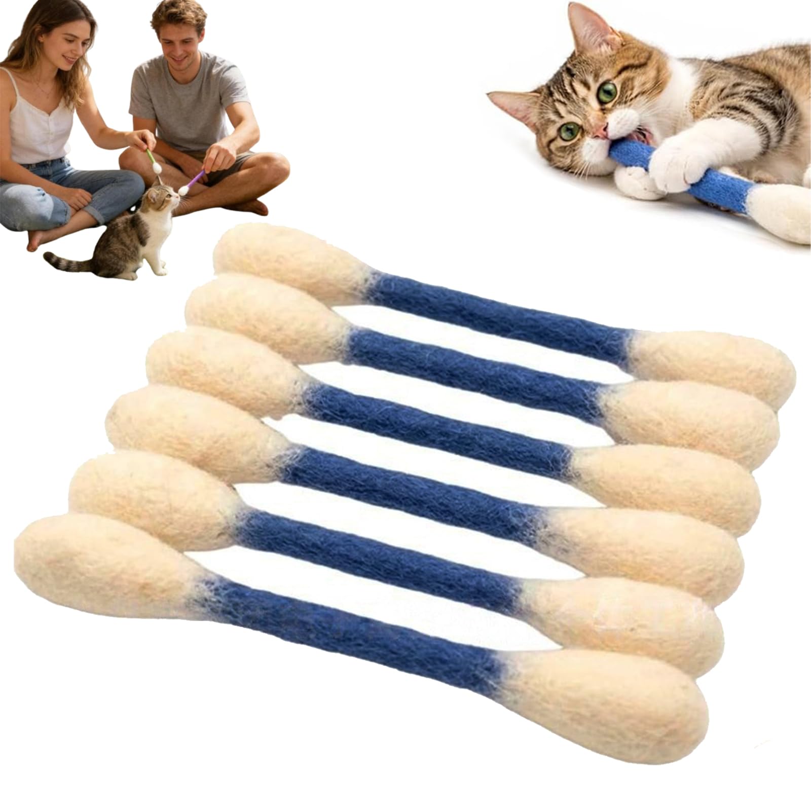 Bulnire Cotton Swabs Cat Toys with Catnip,Cat Toys with Catni,Pack of 6 Giant Cotton Buds, Interactive Cat Toy for Teeth Cleaning, Stable Teething Chew Toy for Indoor Cats (2, D)