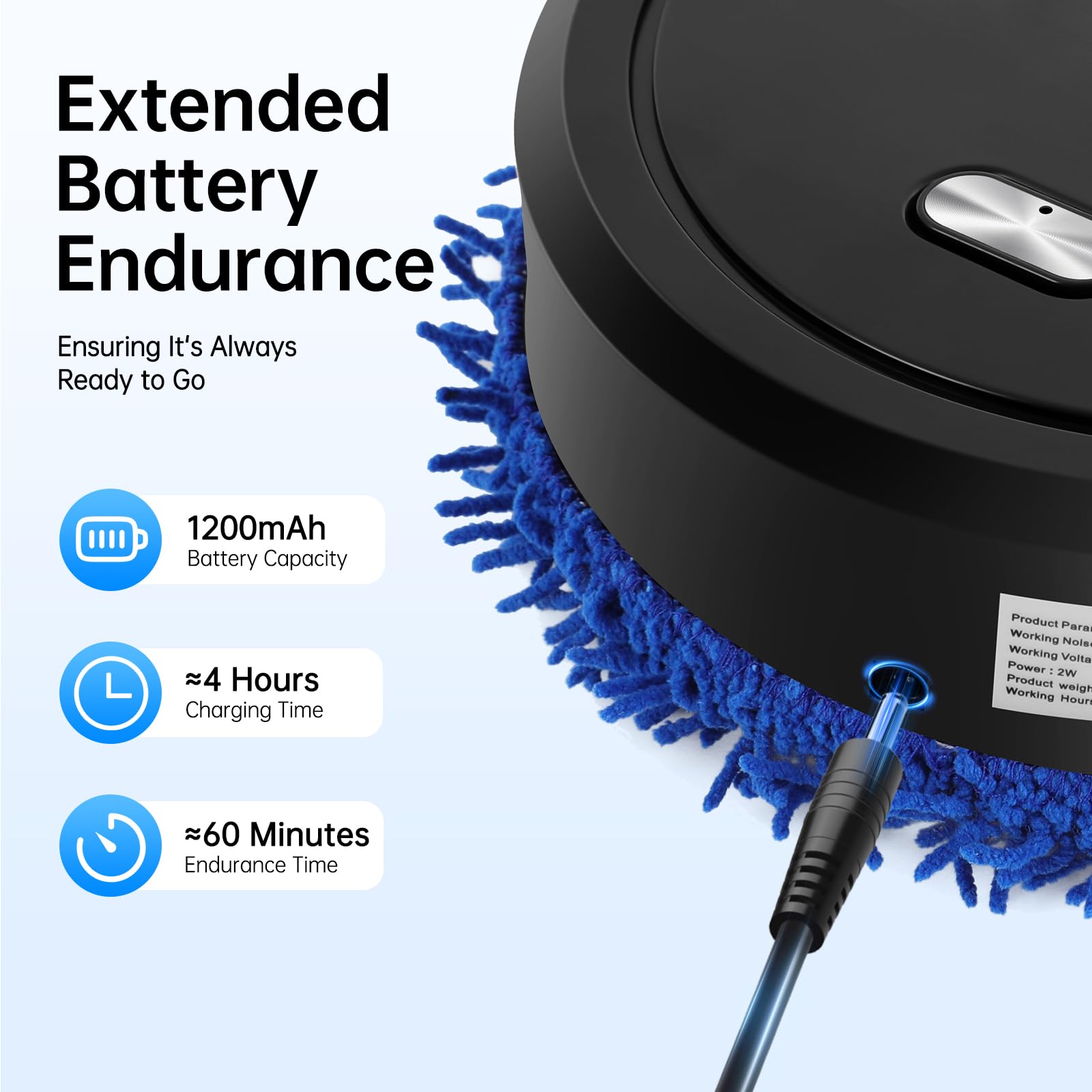 Robot de limpieza inteligente, barredora en seco, 10000 rpm, carga USB, 4 velocidades, superficie de barrido aprox. 60 m² (negro)