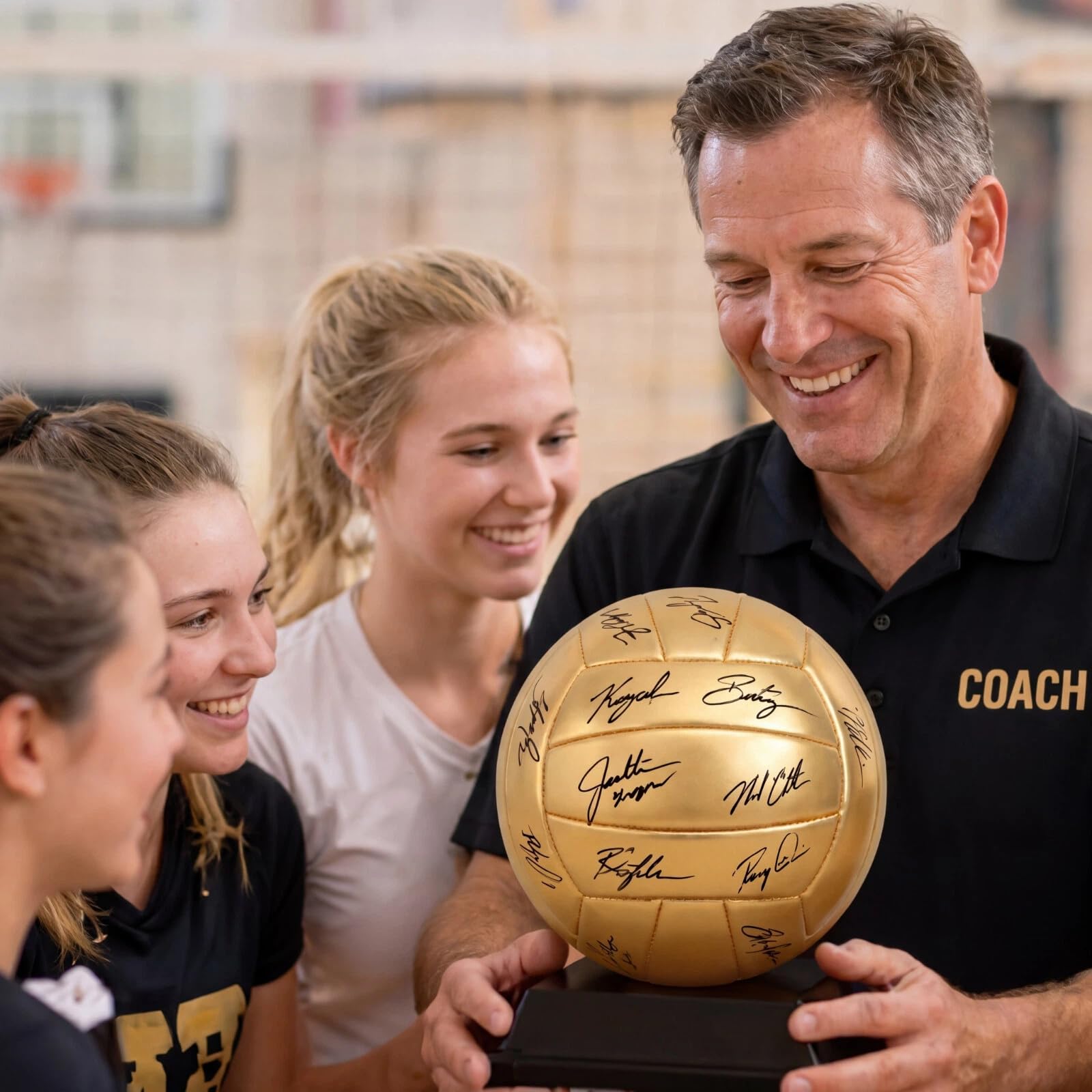 Hiboom Gold Autograph Volleyball with Display Stand Air Pump for Trophies High School College Anniversary Coaching Gift Awards Championship Party