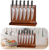 Vista 1 de Bloque magnético para cuchillos con escudo acrílico, soporte para cuchillos de cocina de doble cara sin cuchillo, soportes de madera para cuchillos