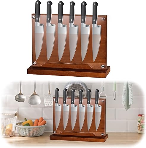 Bloque magnético para cuchillos con escudo acrílico, soporte para cuchillos de cocina de doble cara sin cuchillo, soportes de madera para cuchillos