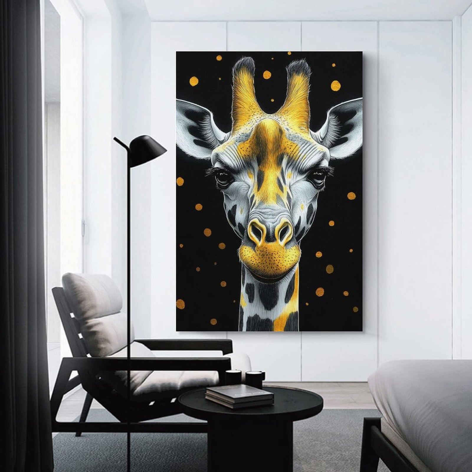 Junmoney Golden Giraffe Portrait Animal Home Decor Wall Art 08x12inch(20x30cm), for Office, Study Or Home Workspace, Home Office Artwork with Decorative Appeal