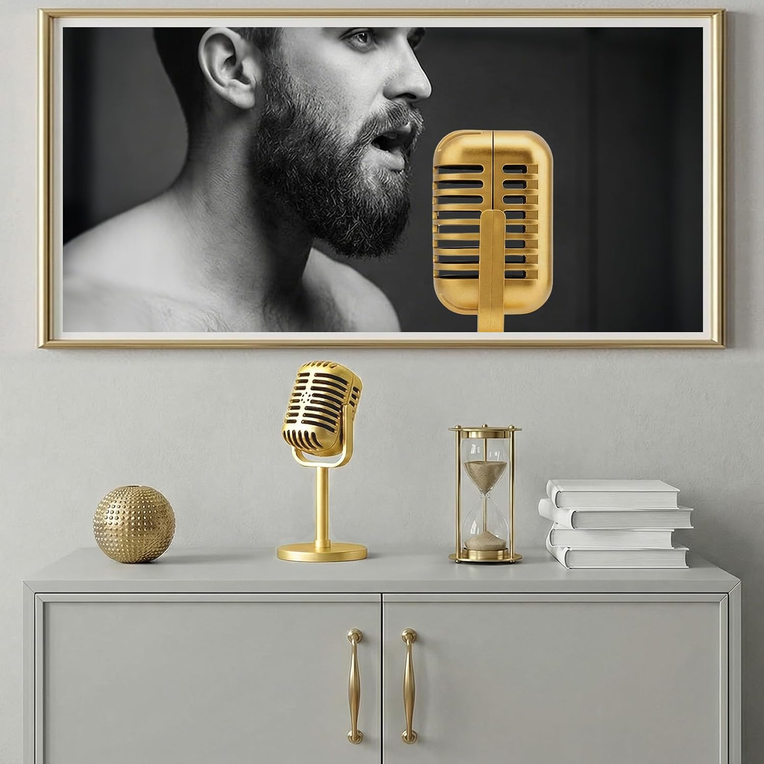 Retro Microphone Props Model Vintage Microphone with Stand Plastic Fake Micro Phone for Podcast Music Studio Jazz Rock and Roll Birthday Party Antique Props Decorations(Gold) image 5