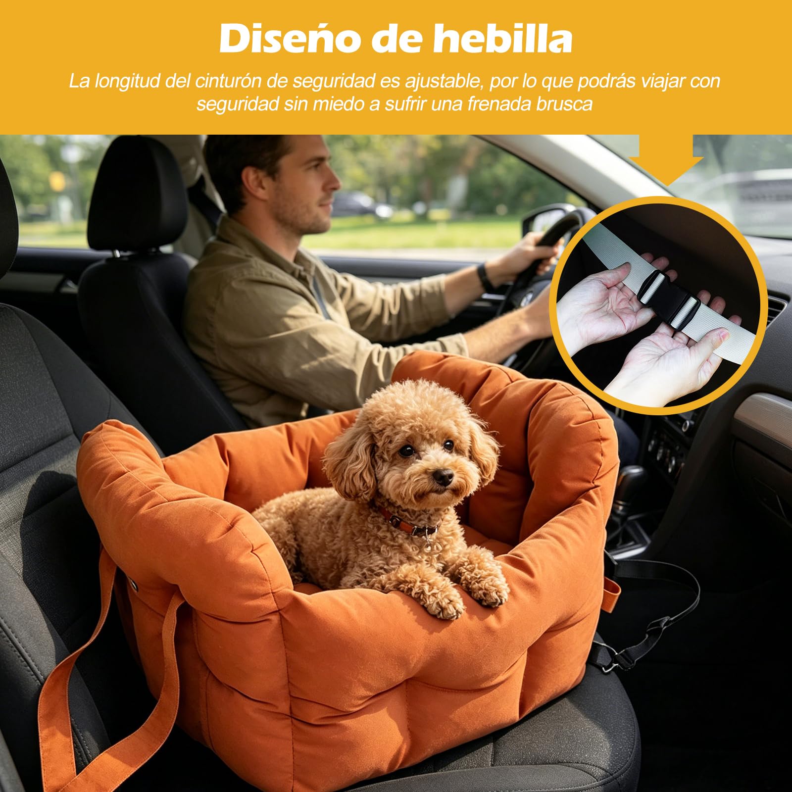 Ergocar Asiento De Coche para Perros Consola Central Asiento Elevado con Cinturón De Seguridad Ajustable y Acolchado Apto para Uso Doméstico Viajes y En El Coche Tanto para Gatos como para Perros