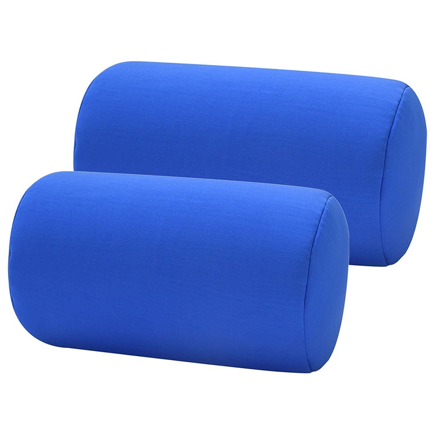 Bookishbunny2pcs Micro Bead Roll Pillow Cushion for Bed Back Neck Head Body Support, 13" x 7", Various Designs (Blue)