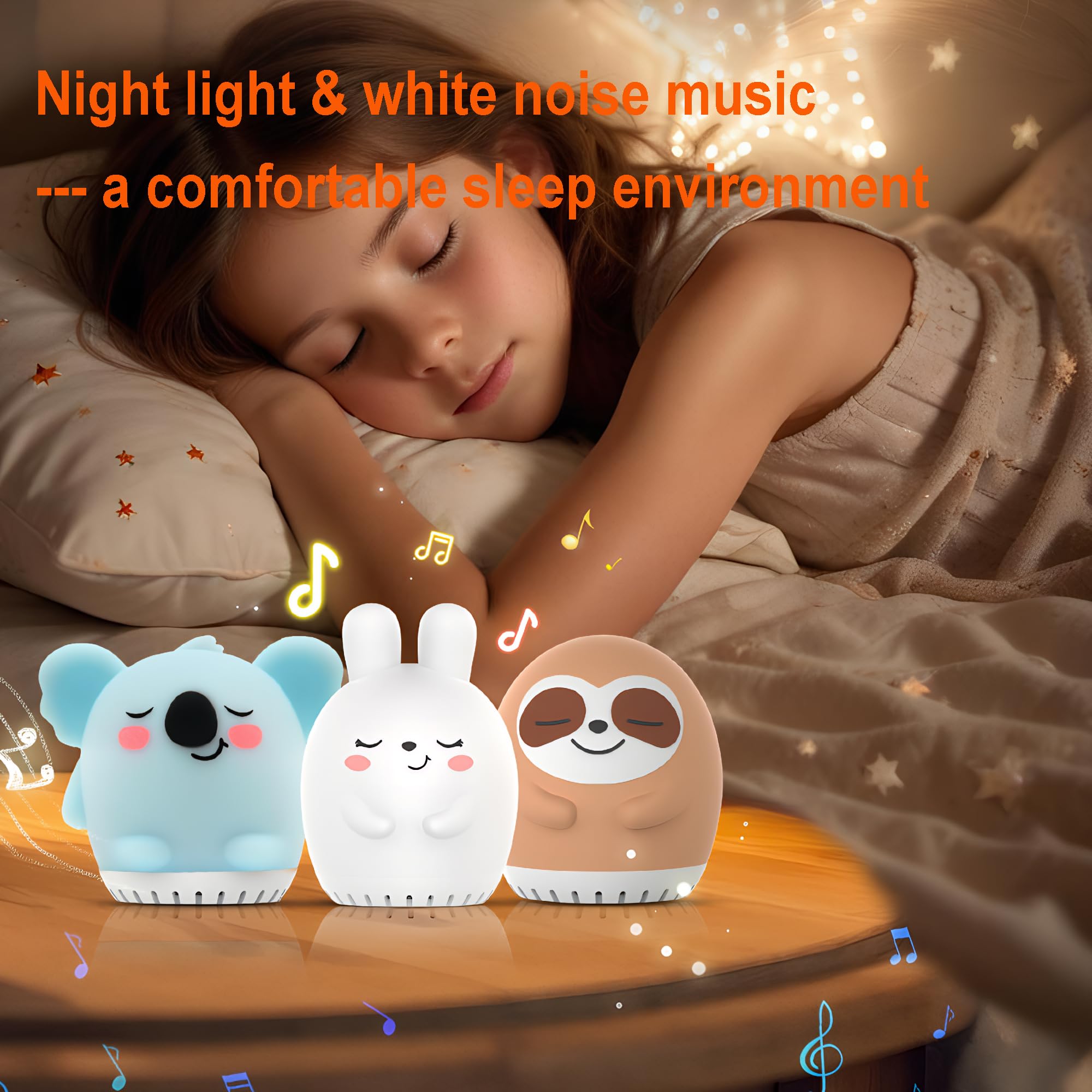 Veilleuse pour enfants – Lampe LED animal en silicone avec bruit blanc, capteur tactile et rechargeable – Veilleuses portable mignonne pour chambre de bébé, voyage, camping et décoration – Koala