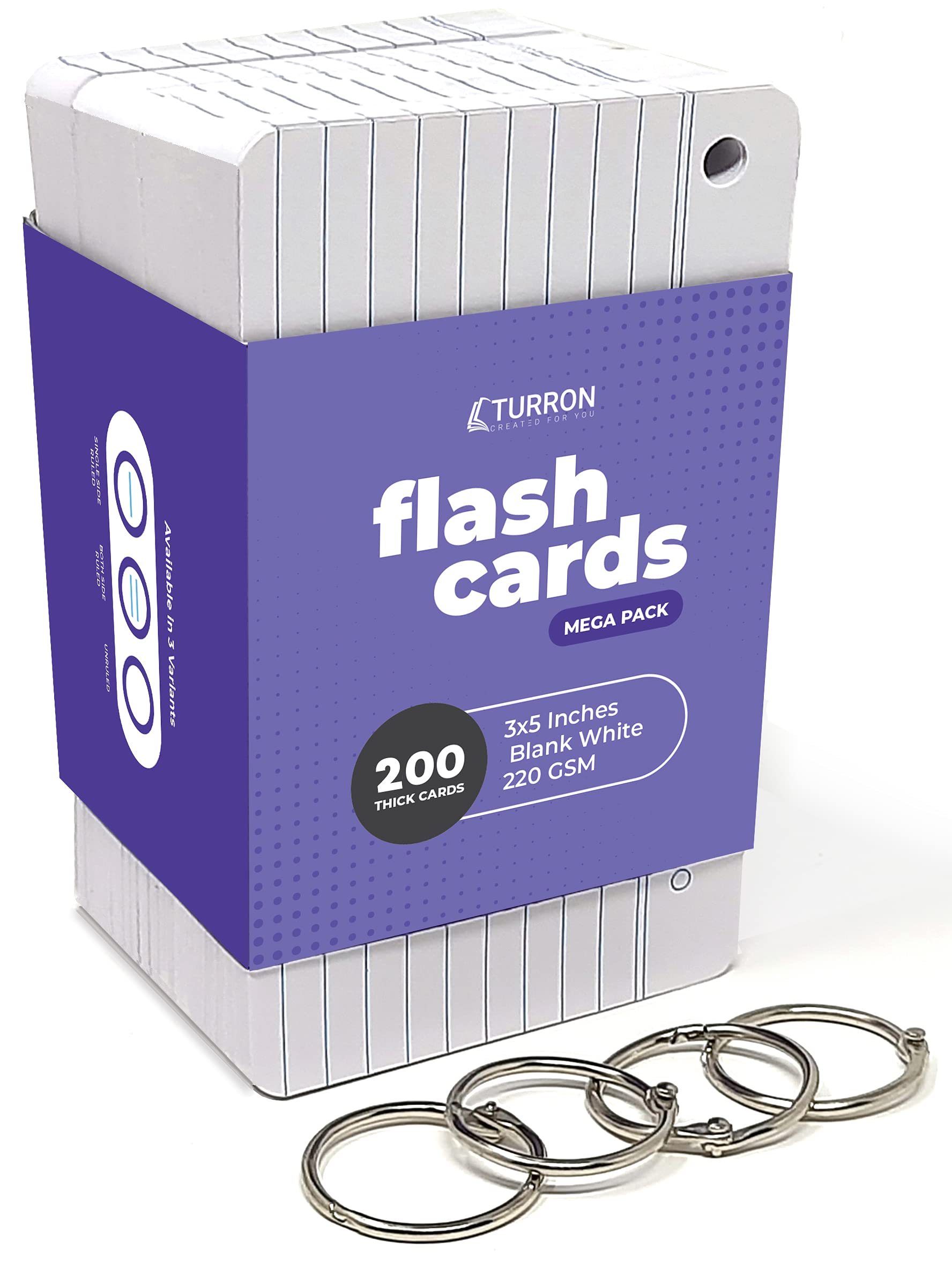 Buy Turron Bulk Pack 300 Index Flash Cards, Both Sides Ruled, 220 GSM