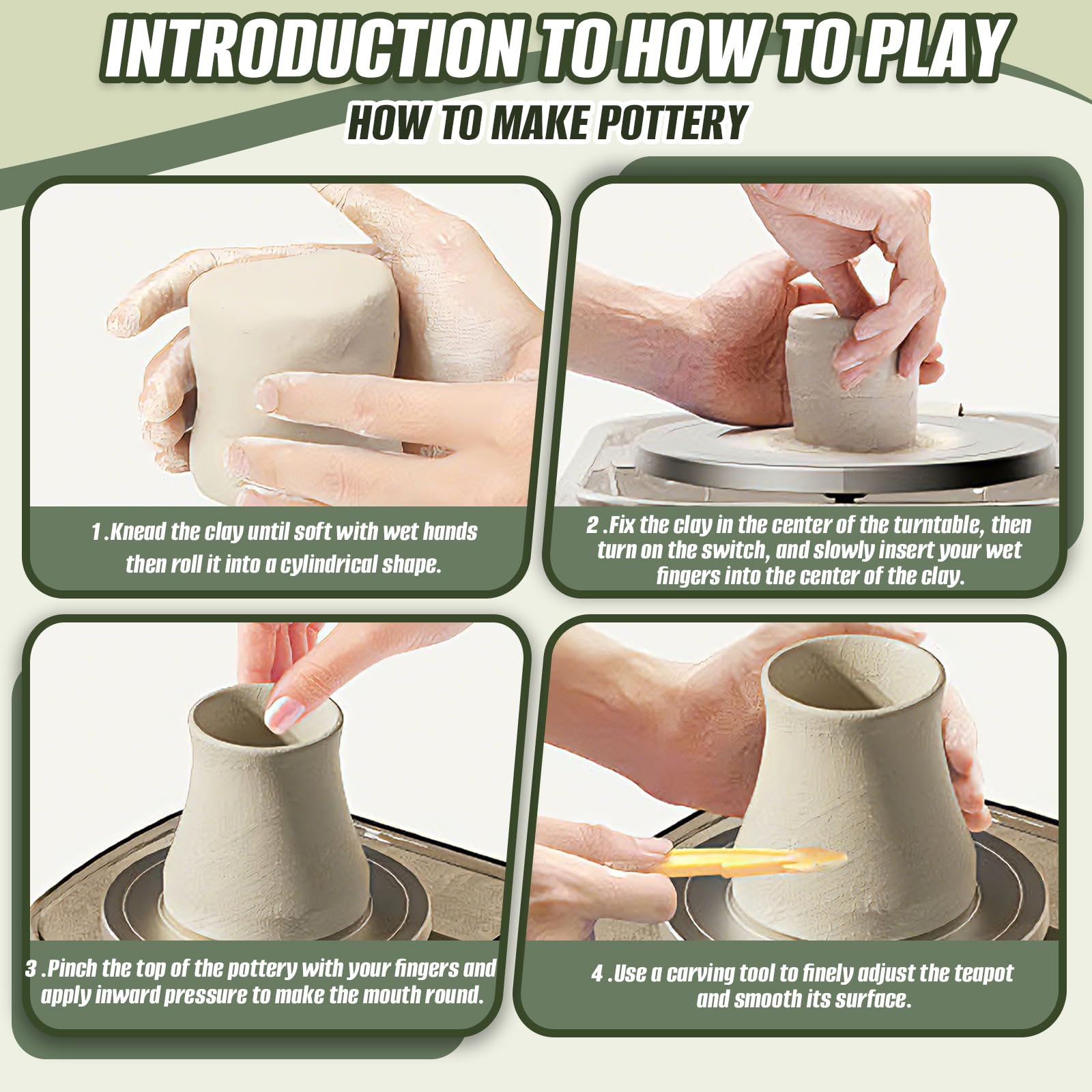Piattaforma da Ceramica per Bambini, Kit Mini Tornio da Ceramica con Pedale e Scatola Portaoggetti, Rotazione Bidirezionale, con DIY Utensili, Regalo Creativi per Bambini Adulti Principianti
