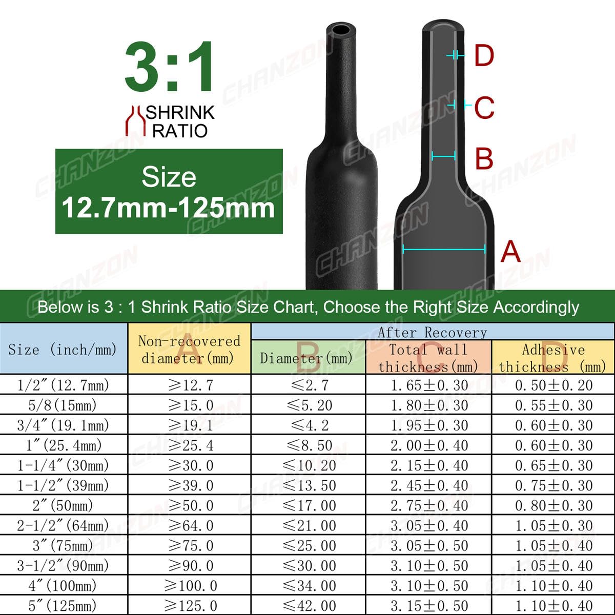 Tubo termorretráctil 3:1 de 12,7-100 mm con pegamento Rollo de tubo de alambre forrado con adhesivo de doble pared Manga de cable de grado marino 1,22 M-Negro-90 mm-1,22 m