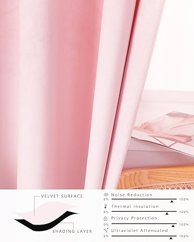 Miniatura 3 de Cortinas opacas de terciopelo rosa rubor de 63 pulgadas, súper suaves, decoración del hogar, juego de 2 paneles, cortinas de terciopelo con