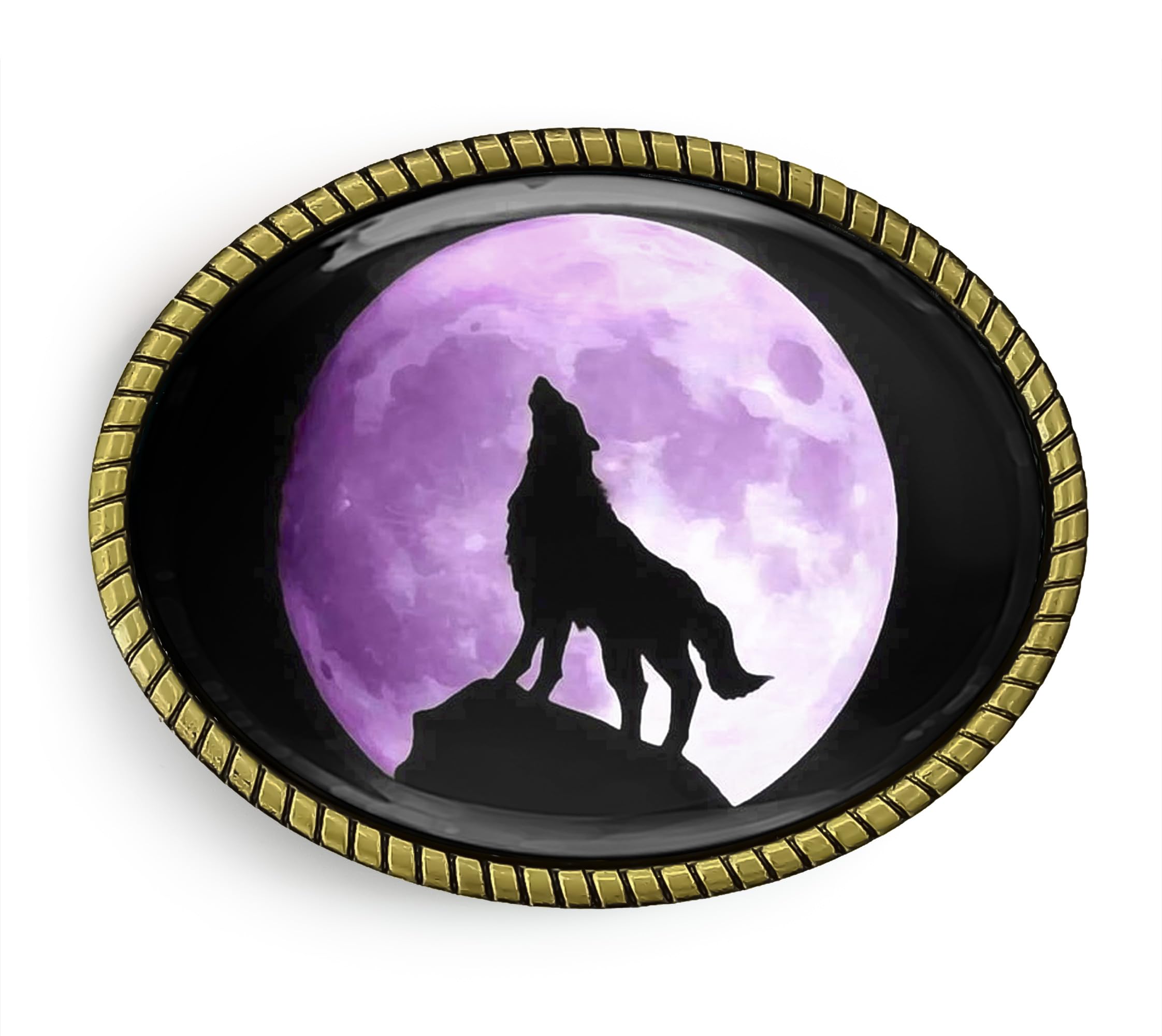 Howling Wolf Belt Buckle - Full Moon Animal Spirit Handmade Artisan Buckle (Antique Silver)
