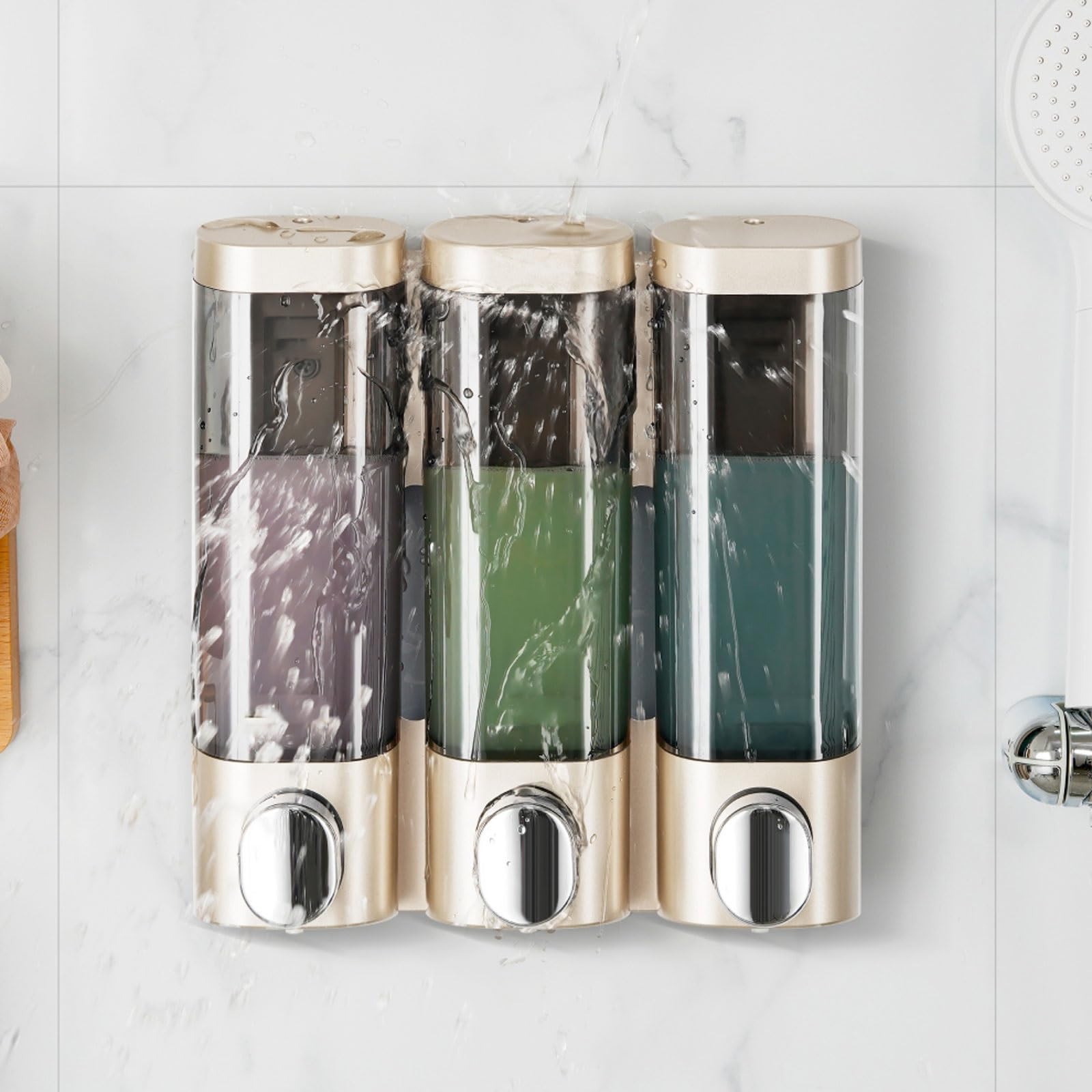 Dispenser di sapone da banco, dispenser di sapone da parete, bottiglia da cucina, grande capacità, compatibile con bagni, hotel, case (oro, doppio)