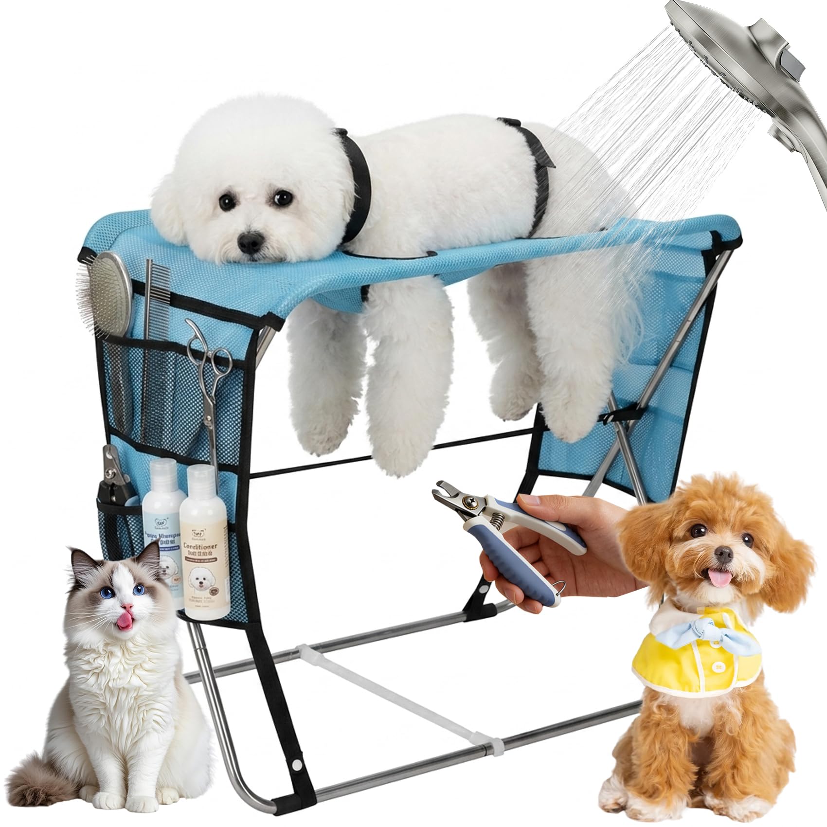 Photo 1 of Bullro Foldable Dog Grooming Hammock - Blue