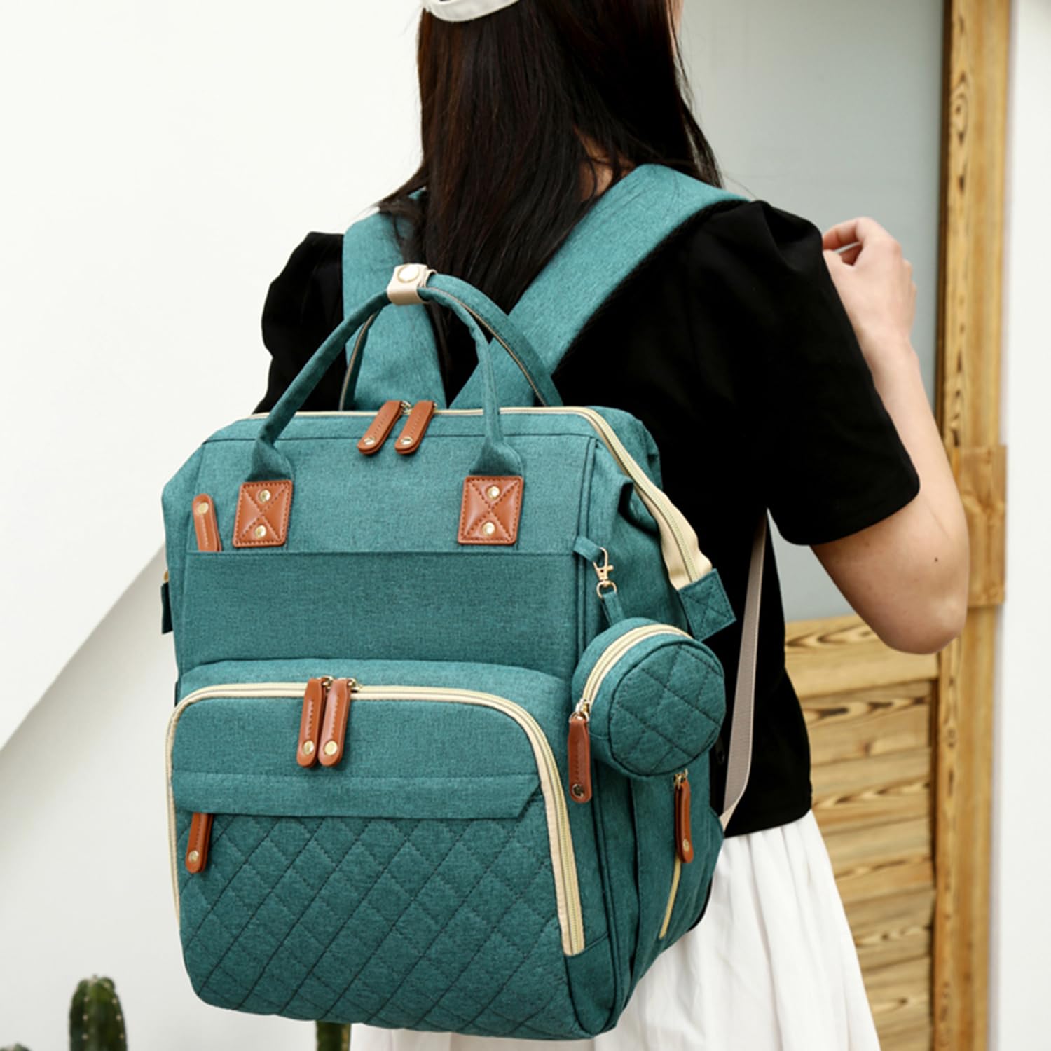 Sac à Dos à Langer pour Bébé, Sac à Dos Pour lit bébé, Sac à langer de voyage portable avec lit pliable Grande Capacité Sac à Couches Multifonction Imperméable-(Green)