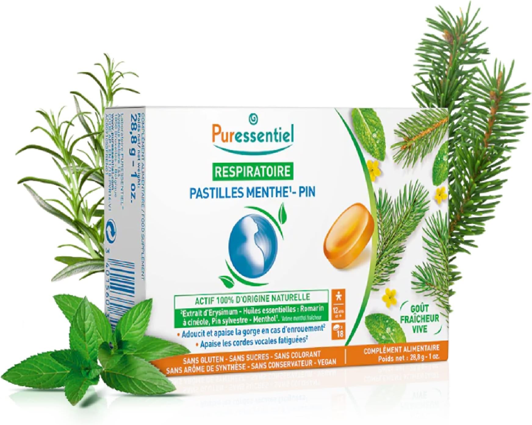 PuressentielRespiratory Lozenges with Pine and Paper mint - 18 Pastilles. 100% natural origin active ingredients.