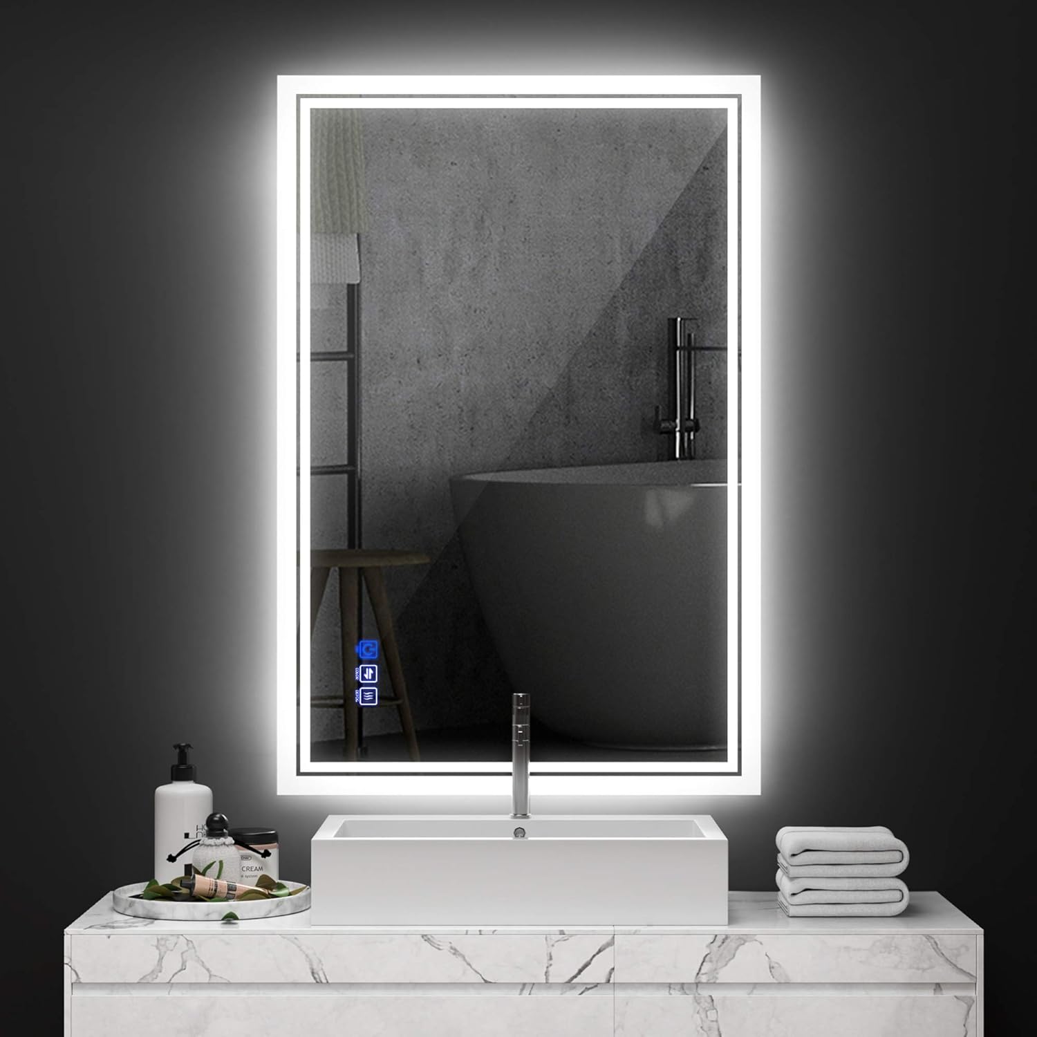 ANTEN 36x24 Inch Backlit Bathroom LED Mirror, Wall Mounted Bathroom Mirrors with LED Light, Horizontal/Vertical Anti-Fog Makeup Mirror: Home & Kitchen
