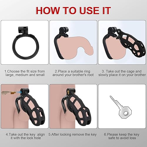 Miniatura 13 de Jaula de castidad masculina con cinturón elástico y bloqueo invisible, 4 tamaños de anillo de bola, jaula de pene grande ultraligera para un ajuste