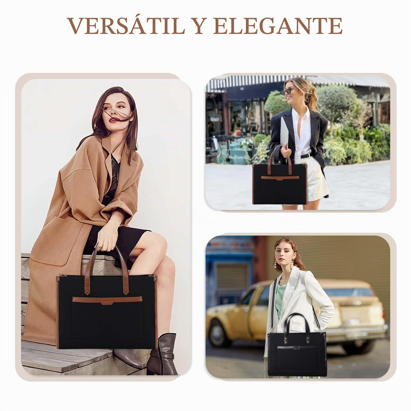 RAVUO Bolso Grande Mujer,Bolsos Universidad para Portatil 15.6 Pulgadas Bolsa Ordenador de Lona Shopper Tote Bag con Correa Ajustable para Oficina Trabajo