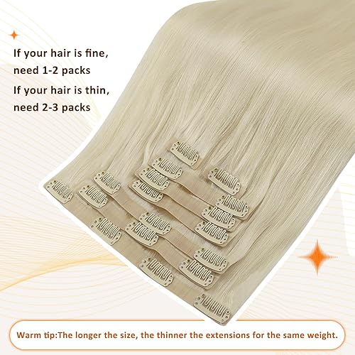 Miniatura 3 de Full Shine - Extensiones de cabello Remy real rubio platinado con clip, trama de poliuretano invisible, 8 unidades, cabello lacio, rubio natural,