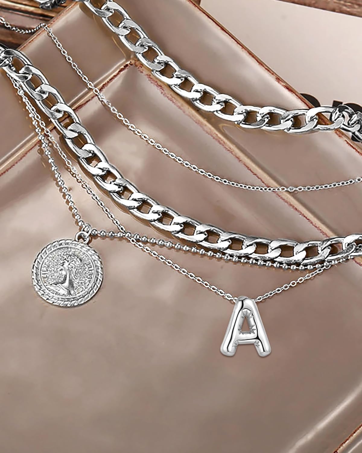 MJartoria Layered Necklaces for Women Trendy Balloon Initial Coin Pendant Necklace Dainty Chunky Chain Choker Necklaces Jewelry Birthday Gifts - Image 8