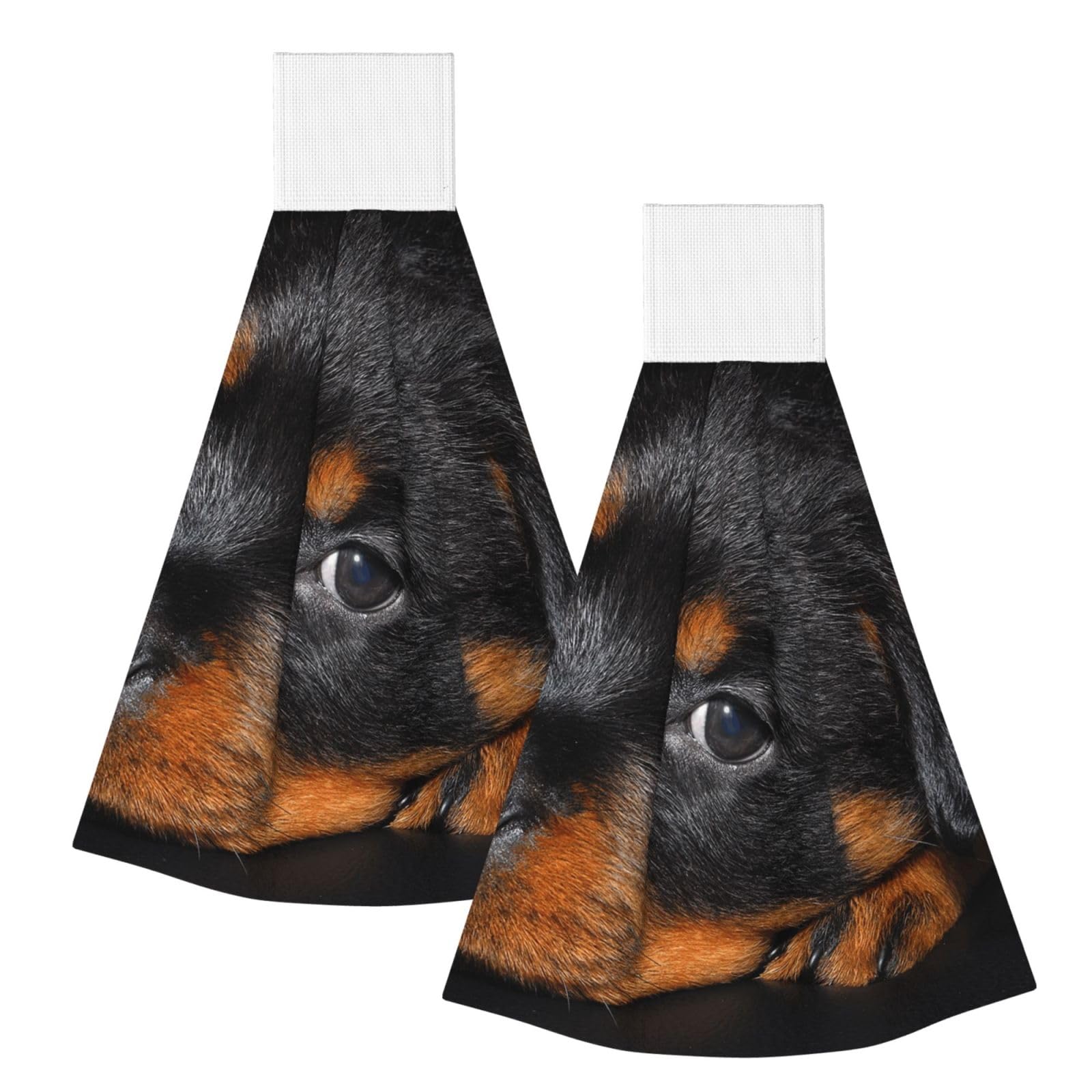 DOPKLNA Rottweiler Puppy Pets Small Rottweiler Dogs, 2 Pcs Hanging Coral Fiber Hand Towels for Bathroom, Absorbent Kitchen Towels