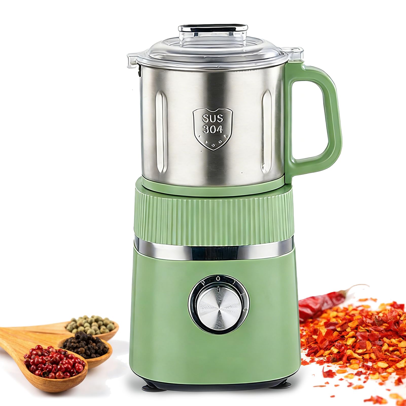 Macinacaffè Versatile Da Cucina, Mulino Per Cereali Da 500 W Con 2 Lame E Design Diviso Regolabile A 4 Velocità, Macina Spezie Elettrico Con Tazza In Acciaio Inossidabile 304 Per Macinare Caffè Green
