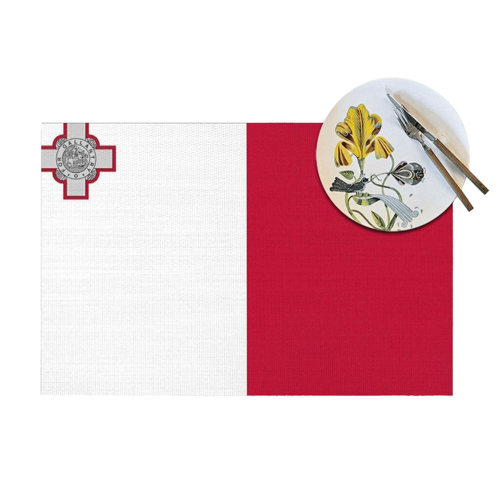 Juego De 10 Manteles Individuales con Estampado De La Bandera De Malta Lavables Antideslizantes Aislantes Térmicos De Vinilo Tejido para Cocina Comedor Y Restaurante 30X45Cm