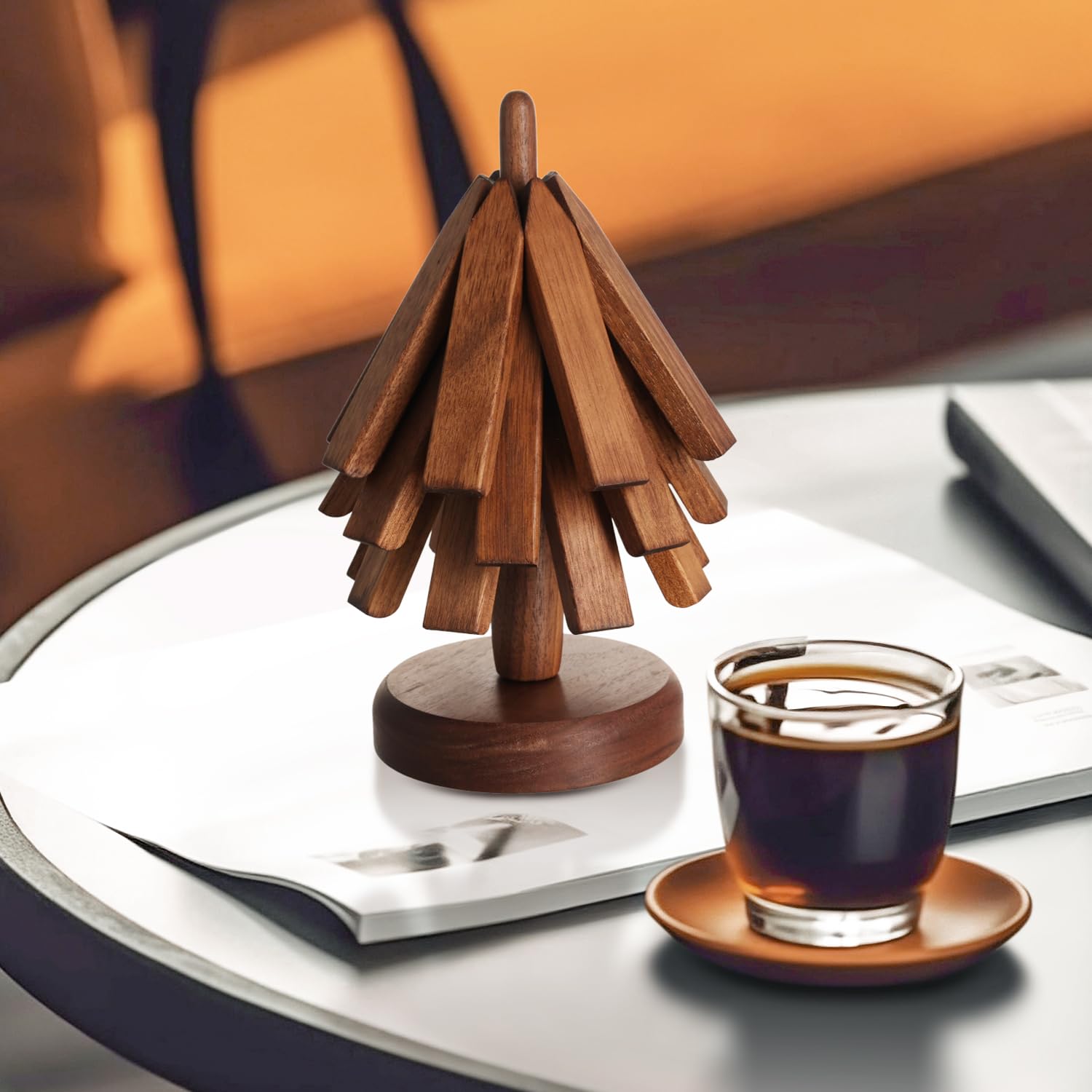 Set di 4 sottopentola in legno per piatti caldi, a forma di albero