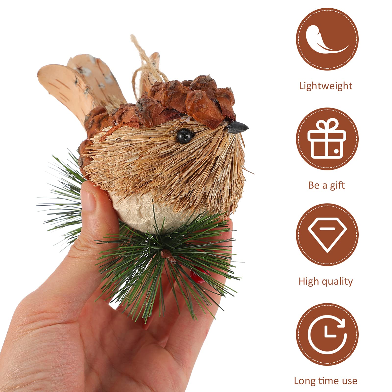 Zerodeko 3 Pz Ciondolo uccellino di paglia colibrì arredamento figurine cinciallegra pappagallo Halloween ciondolo appeso di Natale ornamento da appendere alla festa paglia di legno