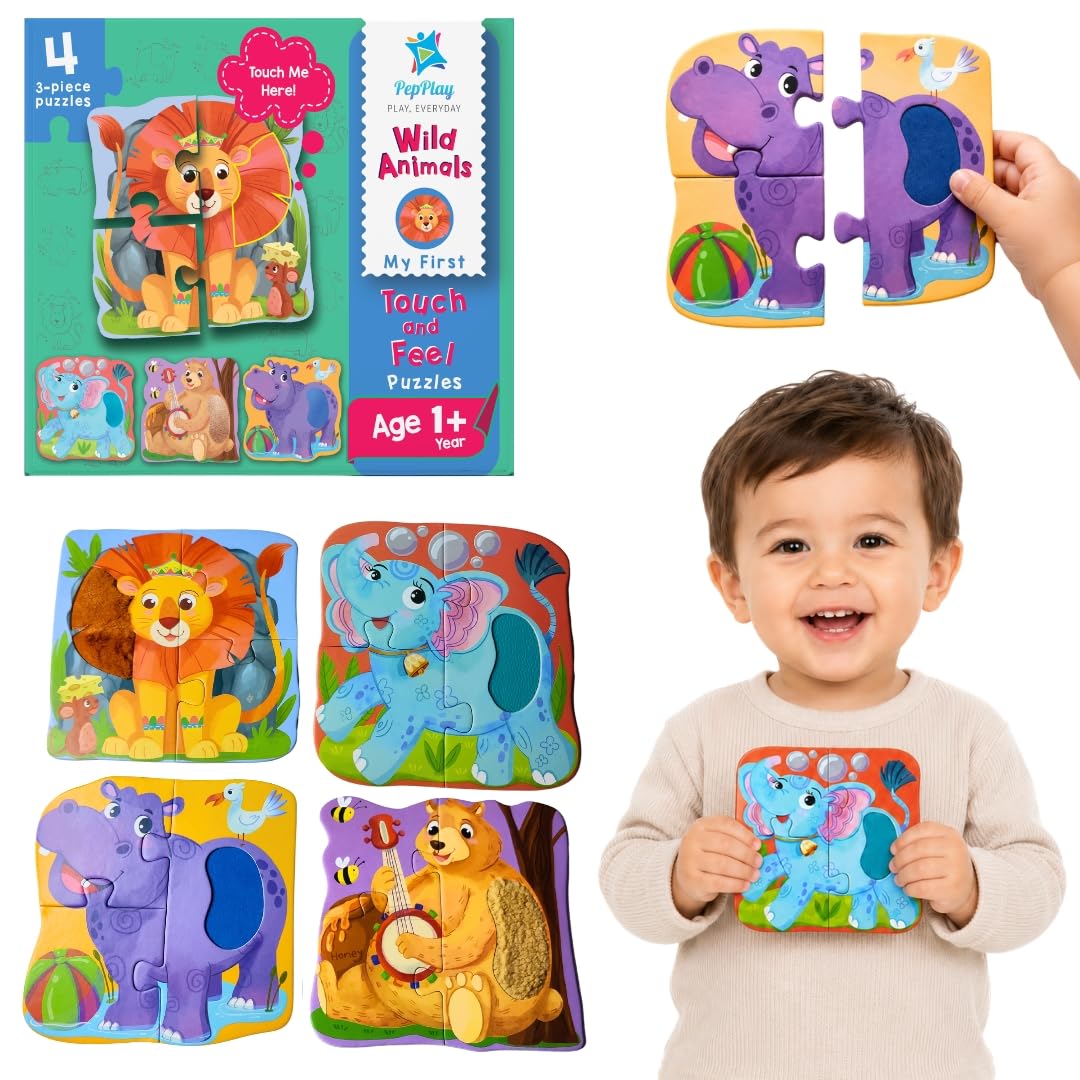 PepPlay My First Touch and Feel Puzzle – Wild Animals, Three Piece Puzzle Learning for Toddlers, Educational Toy for Pre-School and Montessori Kids, Birthday and Return Gift for 1-4 Years Old-image-39