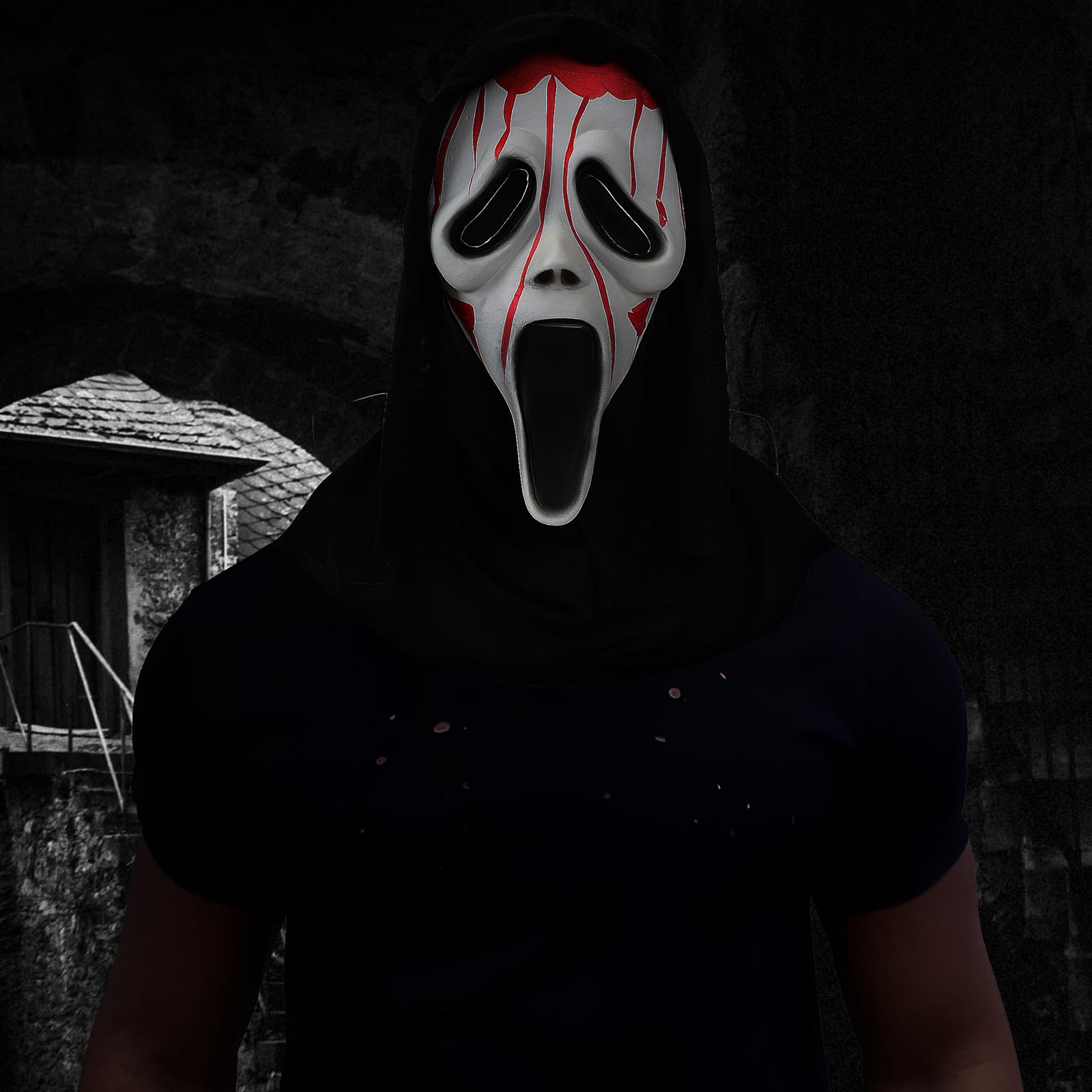 nezababy Ghostface Mask Skull Mask Ghost Face Mask Headwear Creepy Cosplay Prop for Masquerade Party Carnival Halloween Decoration - Image 2