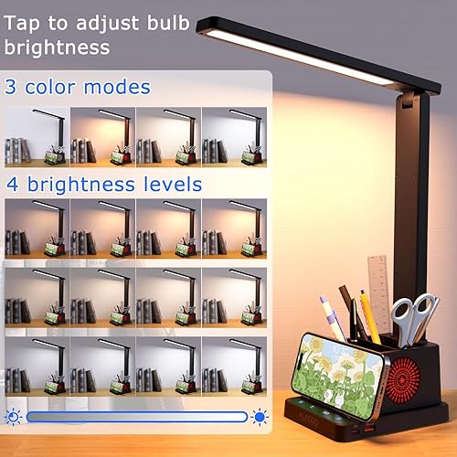 Miniatura 6 de Lámpara de escritorio LED para oficina en casa con puerto de carga USB A+C, control táctil, lámpara de mesa de lectura, lámpara de escritorio