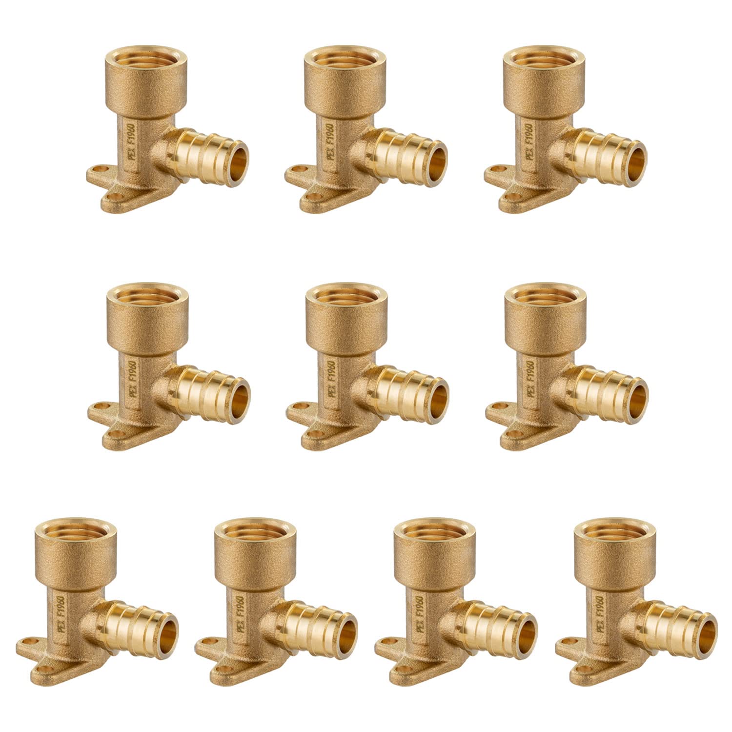 (Pack of 10) EFIELD Pex A Expansion Brass Fittings 1/2"x 1/2" Female NPT Drop-ear Elbow ONLY For Pex-A Tubing Connection, ASTM F1960,(PEX1960116-10PCS)