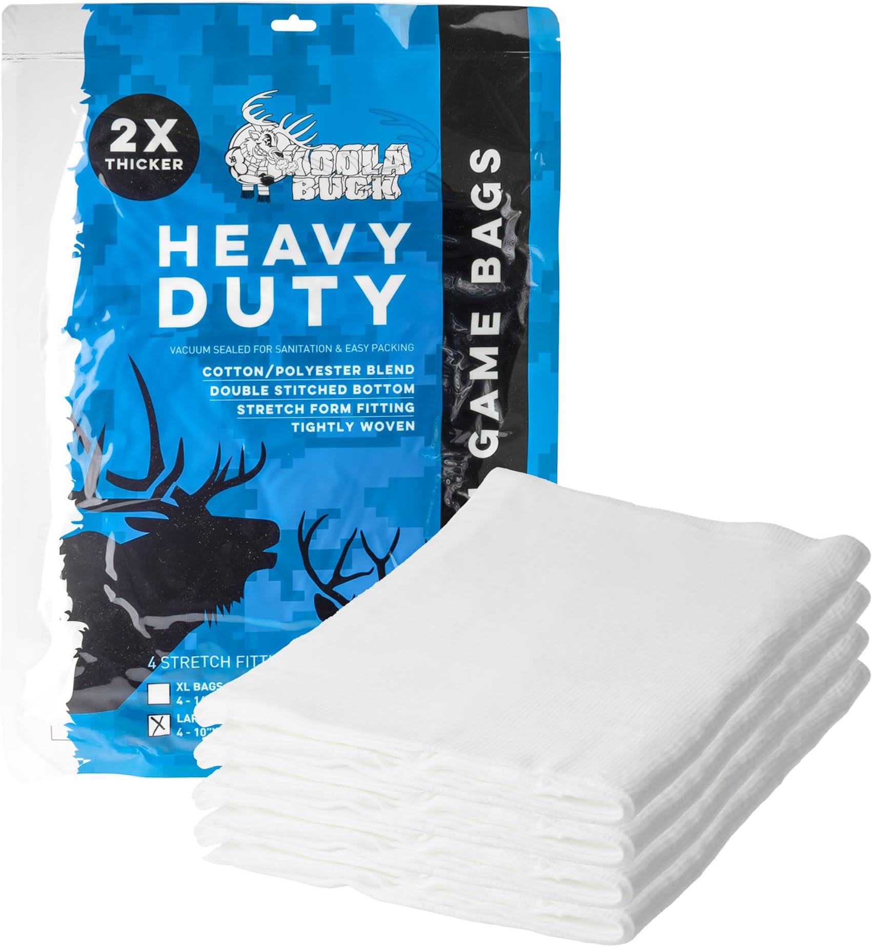 Koola Buck - Heavy Duty Deer & Elk Game Bags Hunting. Complete your Field Dressing Kit - Choice of L, XL 4-Pack Game Quarter Bags, One L or XL Quarter Bag, or One Full Body Bag, Vacuum Sealed