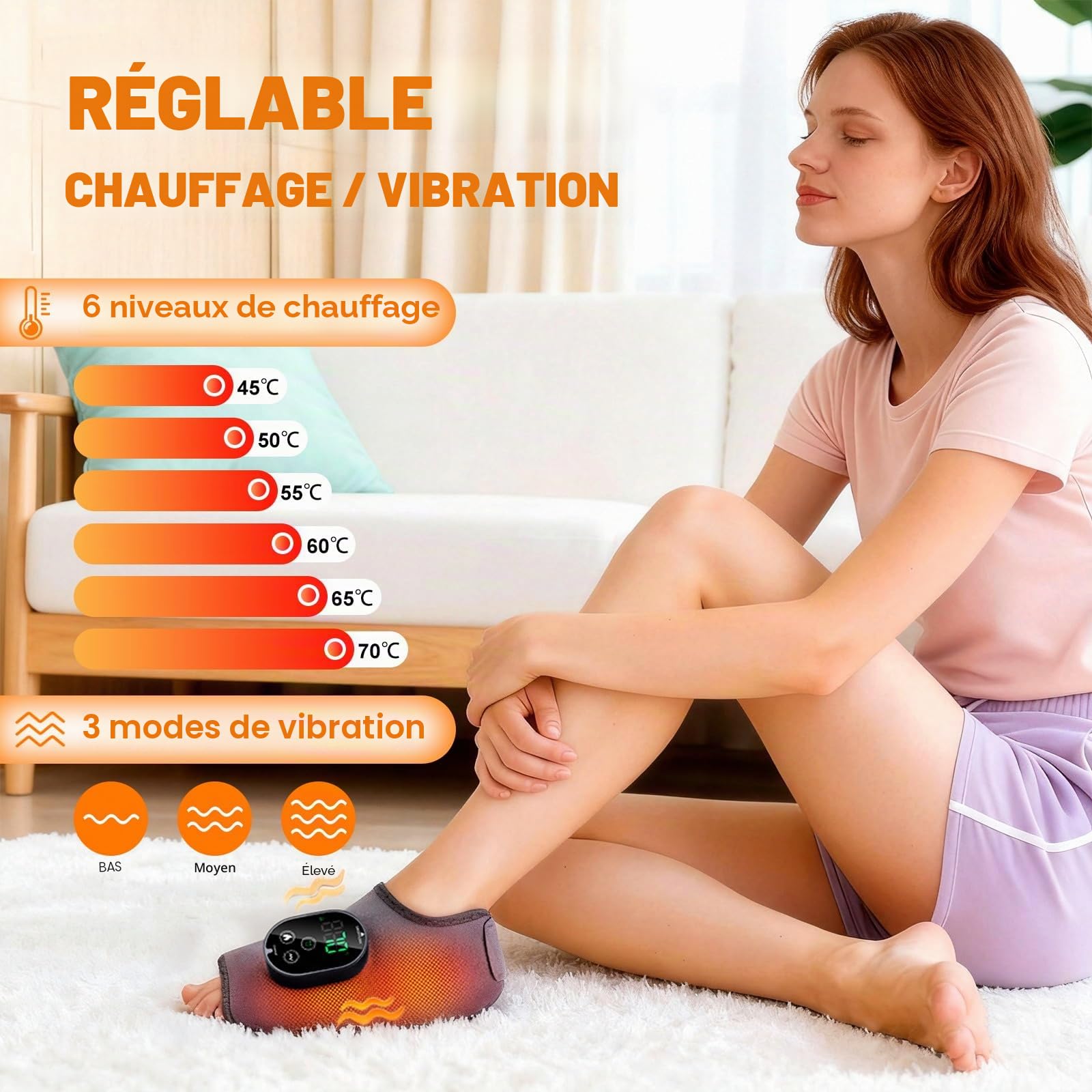 Masseur de Pieds 3 en 1 Électrique et Sans Fil - 6 Niveaux de Chauffage, 3 Modes Appareil de Massage avec Bande d'Extension pour Chevill, Talons, Dessus du Pied, Cadeau pour Maman, Papa