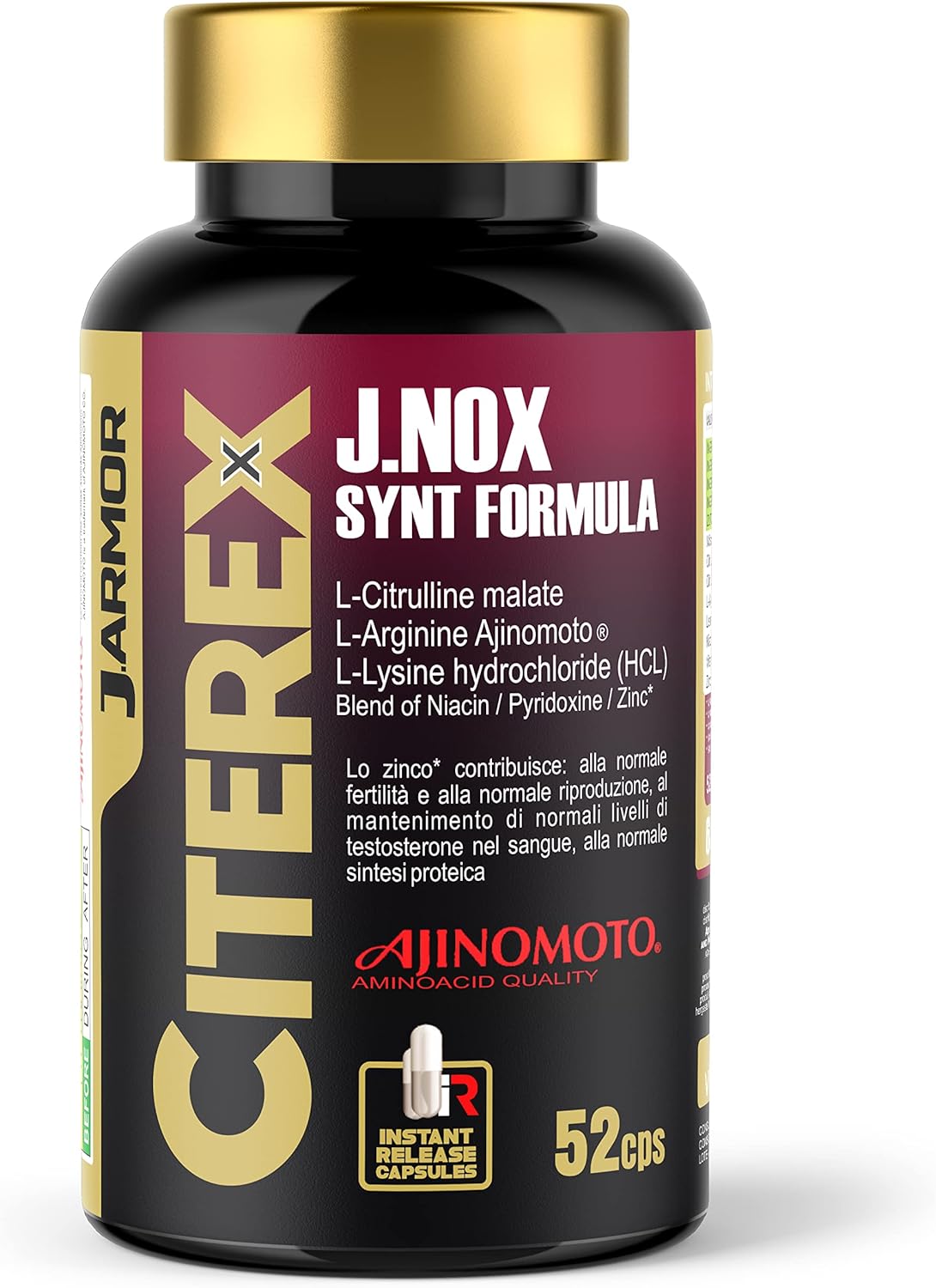 Citrulina Malato y Arginina Lisina Vitamina B3 B6 Zinc | Nivel Normal de Testosterona y Oxido Nítrico | Masa Muscular | Jarmor Citerex 52 Cápsulas de 1000 mg