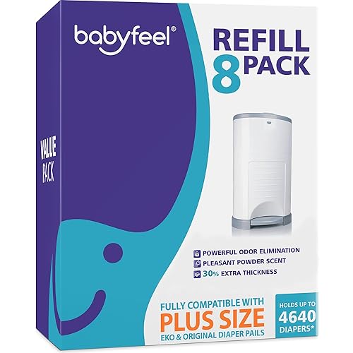 Babyfeel Recambios compatibles con cubos de pañales DEKOR PLUS Paquete de 8 Exclusivo 30 de grosor extra Recambios de cubo de pañales con potente