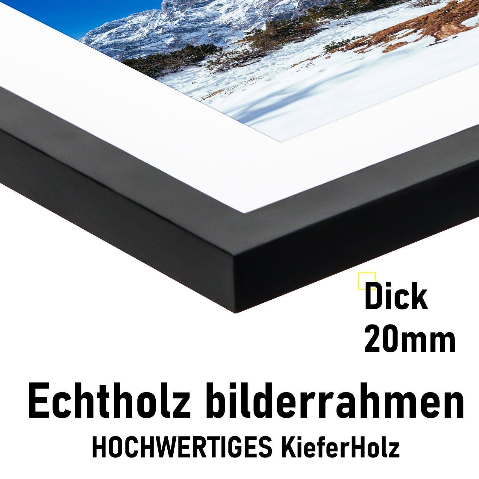 Bilderrahmen 60x80cm Schwarz Echtholz mit Passepartout Pine Holz Rahmen mit Bruchsicherem Acrylglas Kieferholz Fotorahmen schwarz bilderrahmen picture frame