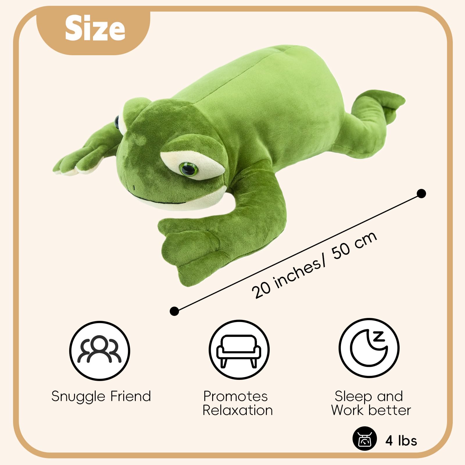 capybaraflying Frog Weighted Plush Pillow, 20" 4 lbs Frog Weighted Stuffed Animals, Cute Animal Plushie Dolls Throw Pillow Birthday Gifts for Kids & Adults - Image 2