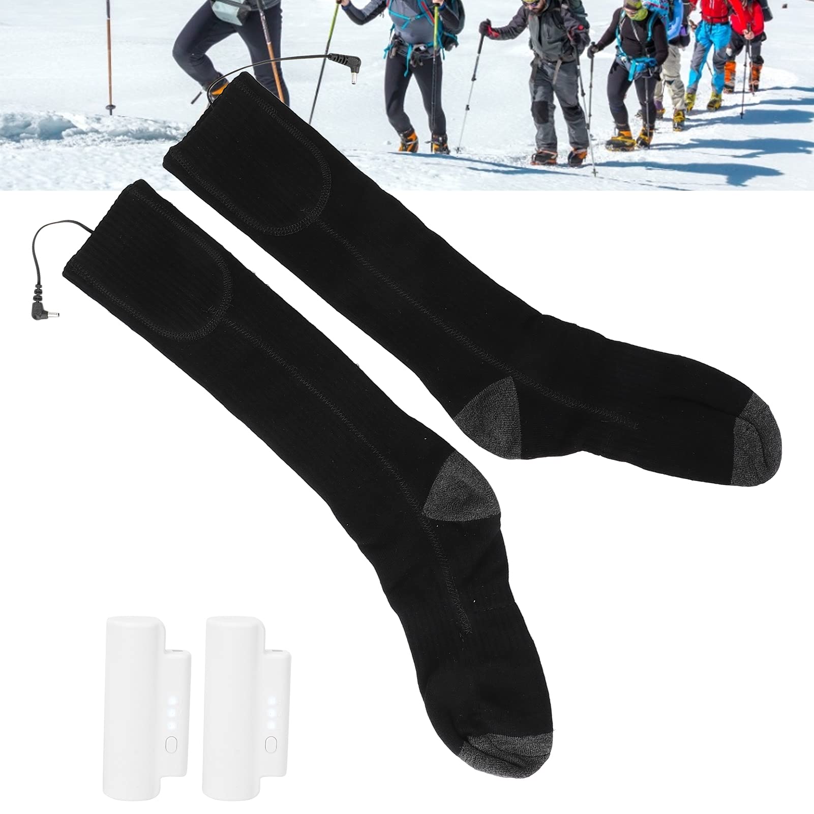 EMUKOEP Calcetines Térmicos Eléctricos Interiores Al Aire Libre con Baterías Recargables Calcetines Cómodos De Algodón Gris Negro para Esquiar Pesca 2 2 Baterías